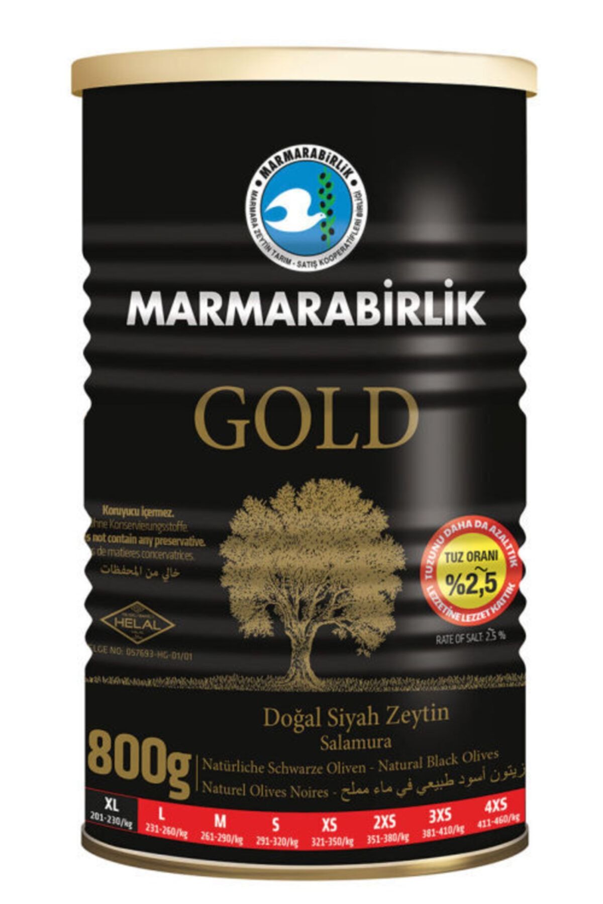 Marmarabirlik Gold Doğal Siyah Zeytin (çok Tuzsuz) (800 gr Xl)
