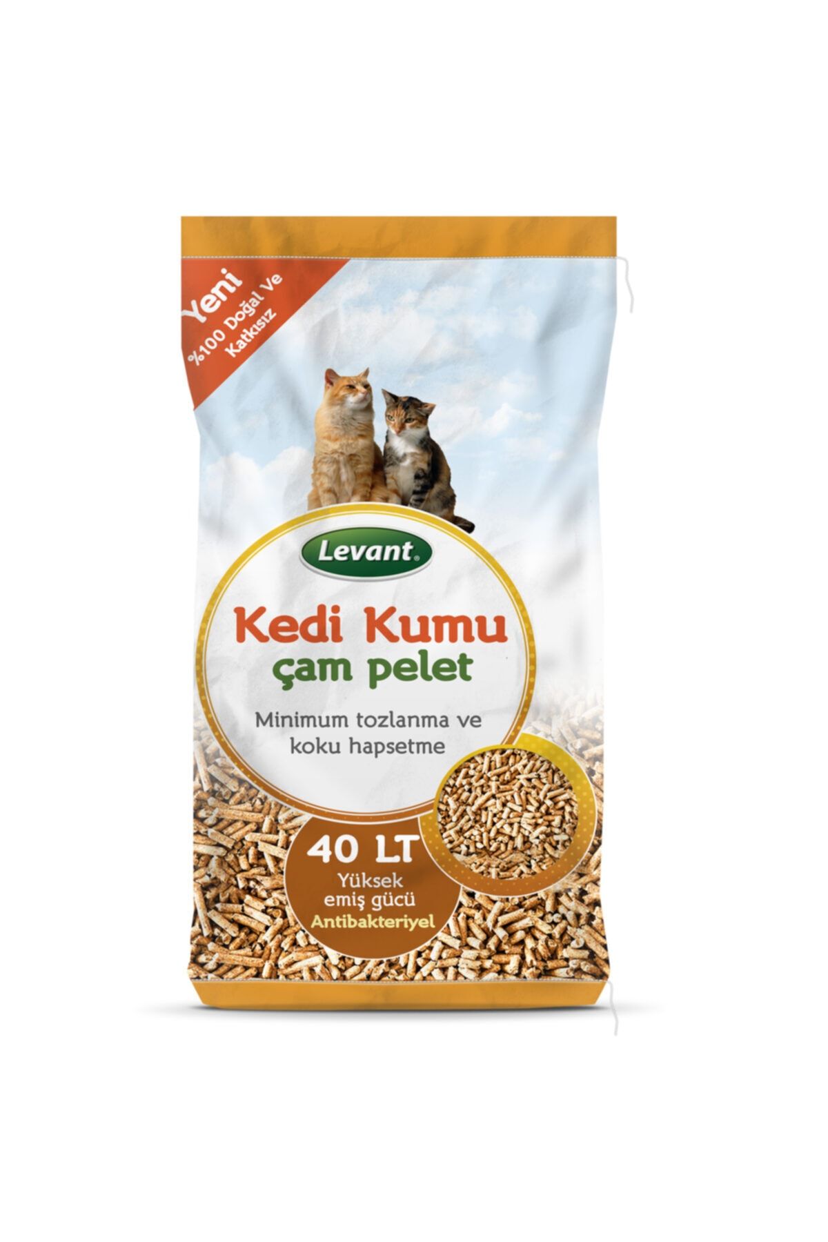 LEVANT Kedi Kumu Çam Pelet %100 Organik Ağaç Kokulu 40 Lt