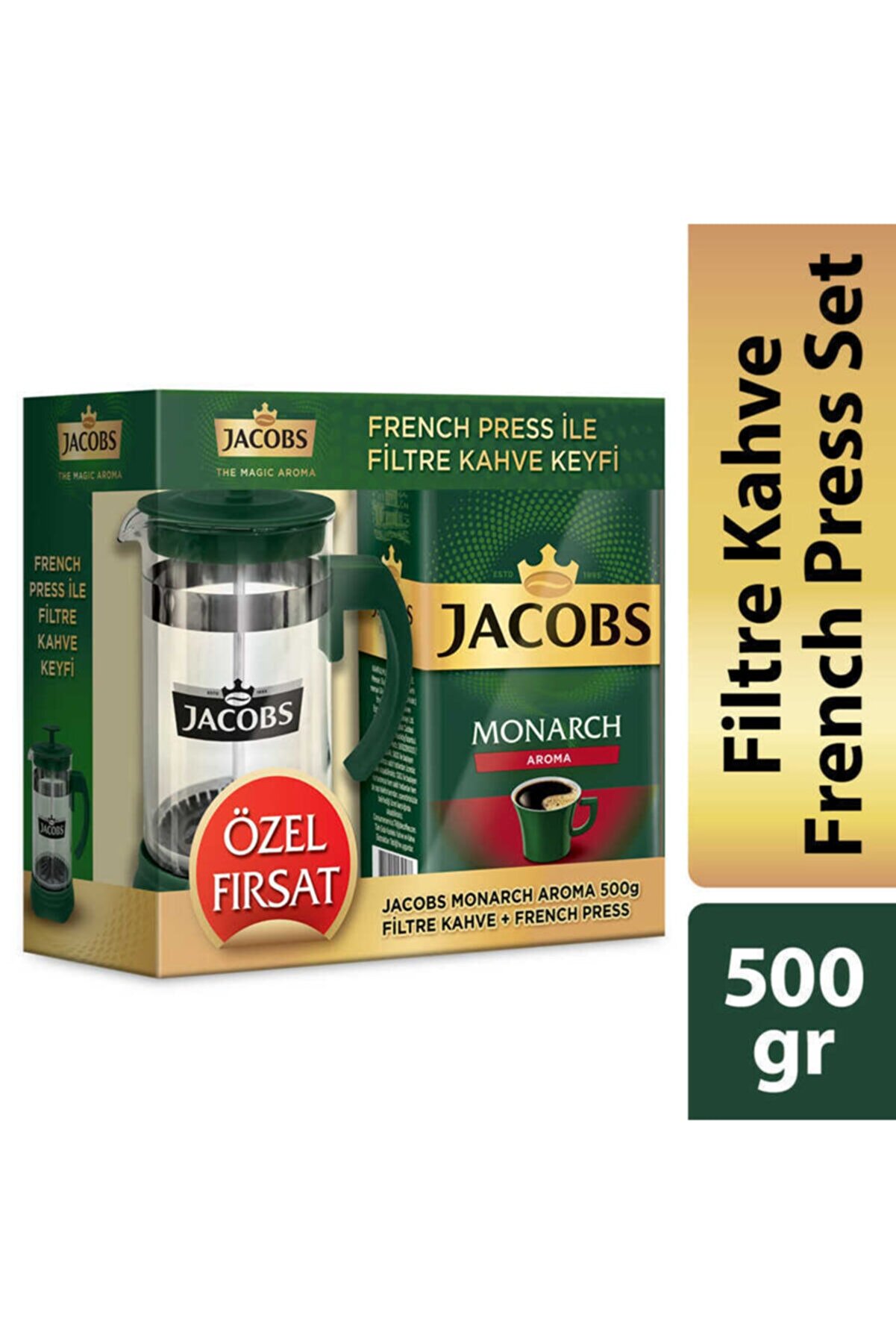 Jacobs Monarch Aromalı Filtre Kahve 500 gr + French Press Seti Fiyatı