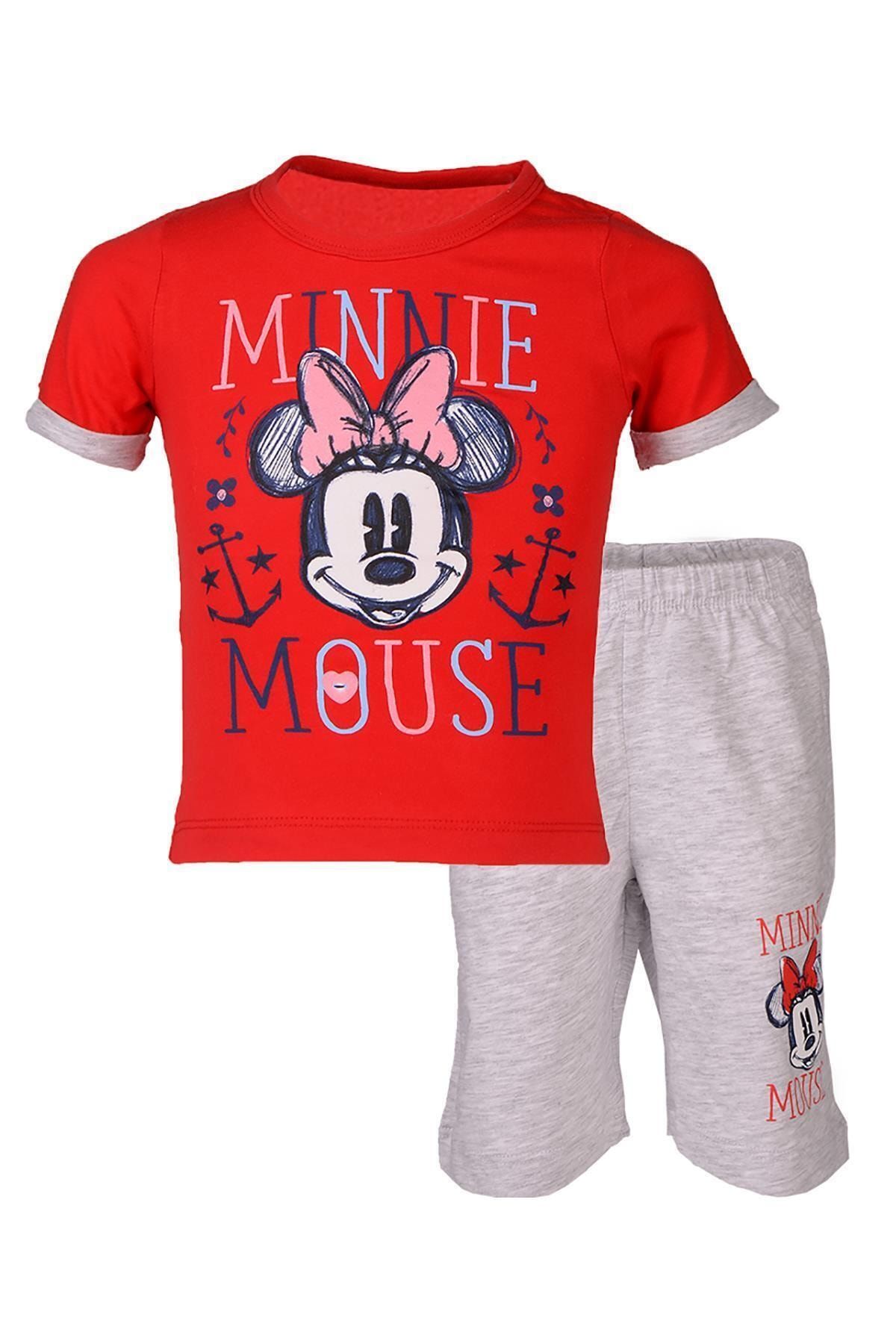 MINNIE Kız Çocuk Kırmızı Disney Lisanslı Minnie Mouse Pijama Takımı 1-8 Yaş L9546