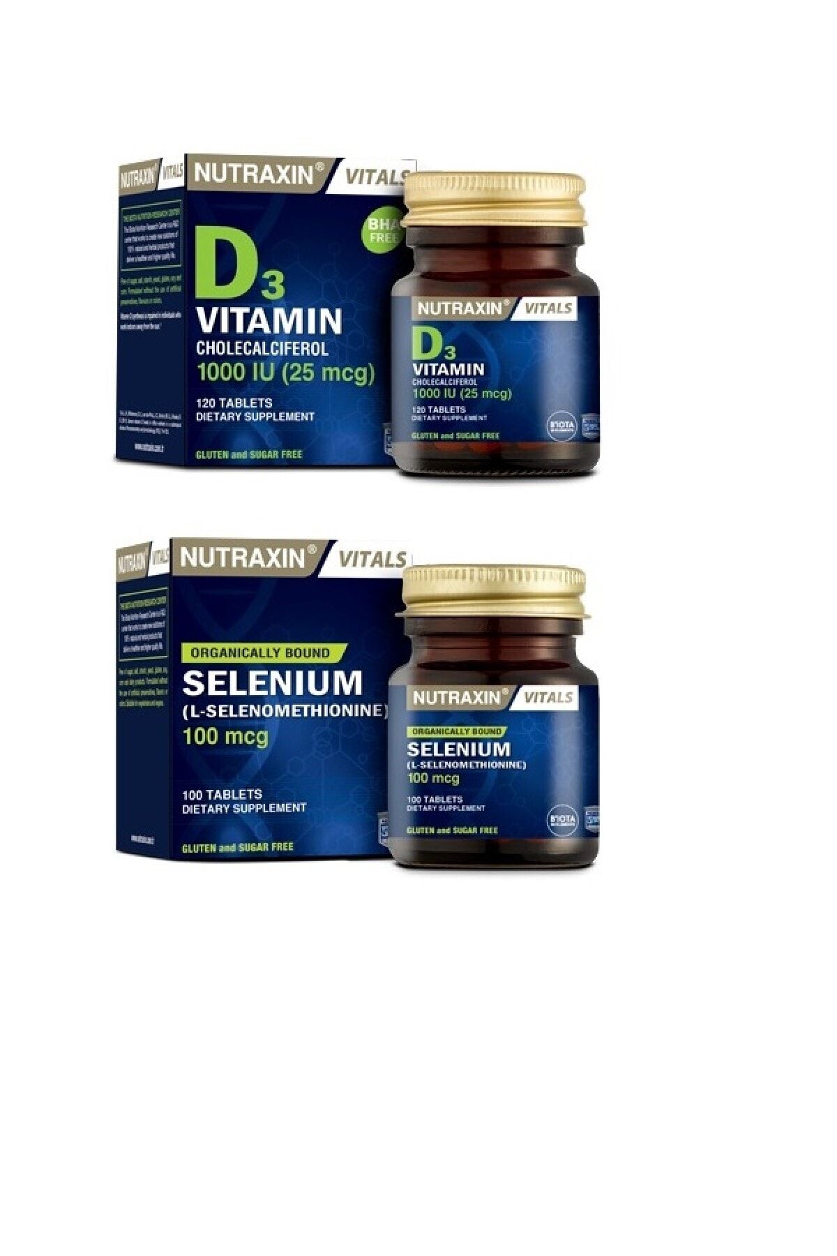Nutraxin Vitals Selenium - Selenyum 100 Tablet + D3 Vitamini 120 Tablet