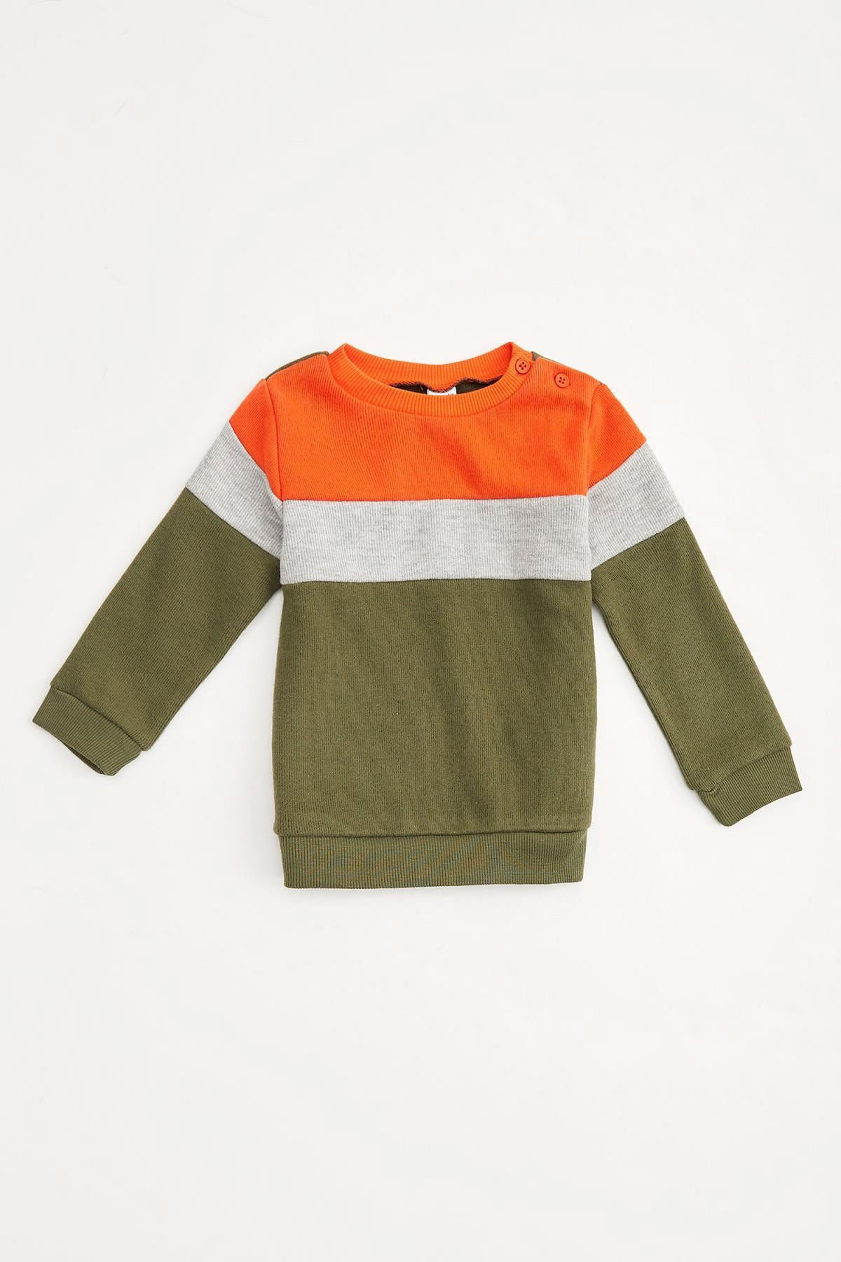 Defacto Erkek Bebek Renk Bloklu Selanik Kumaş  Sweatshirt