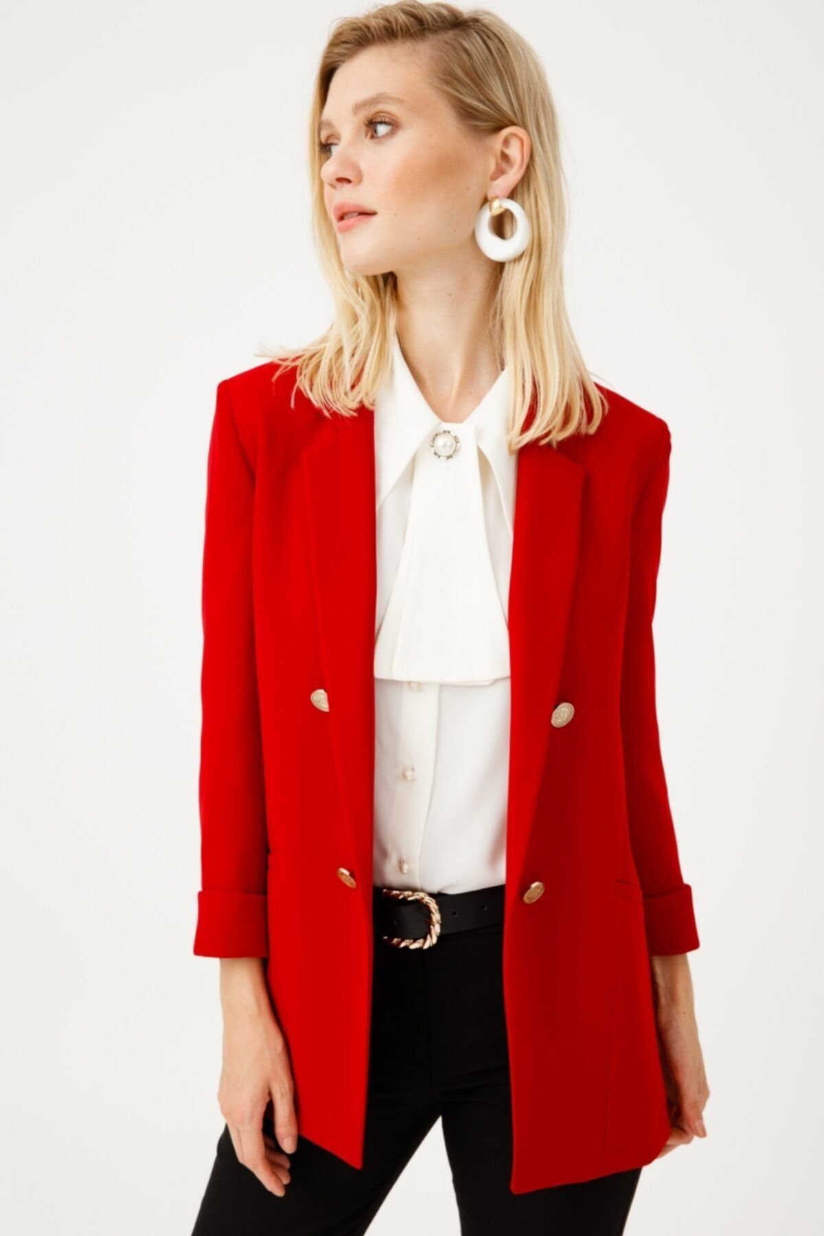 Ekol Kadın Kırmızı Düğmeli Blazer Ceket