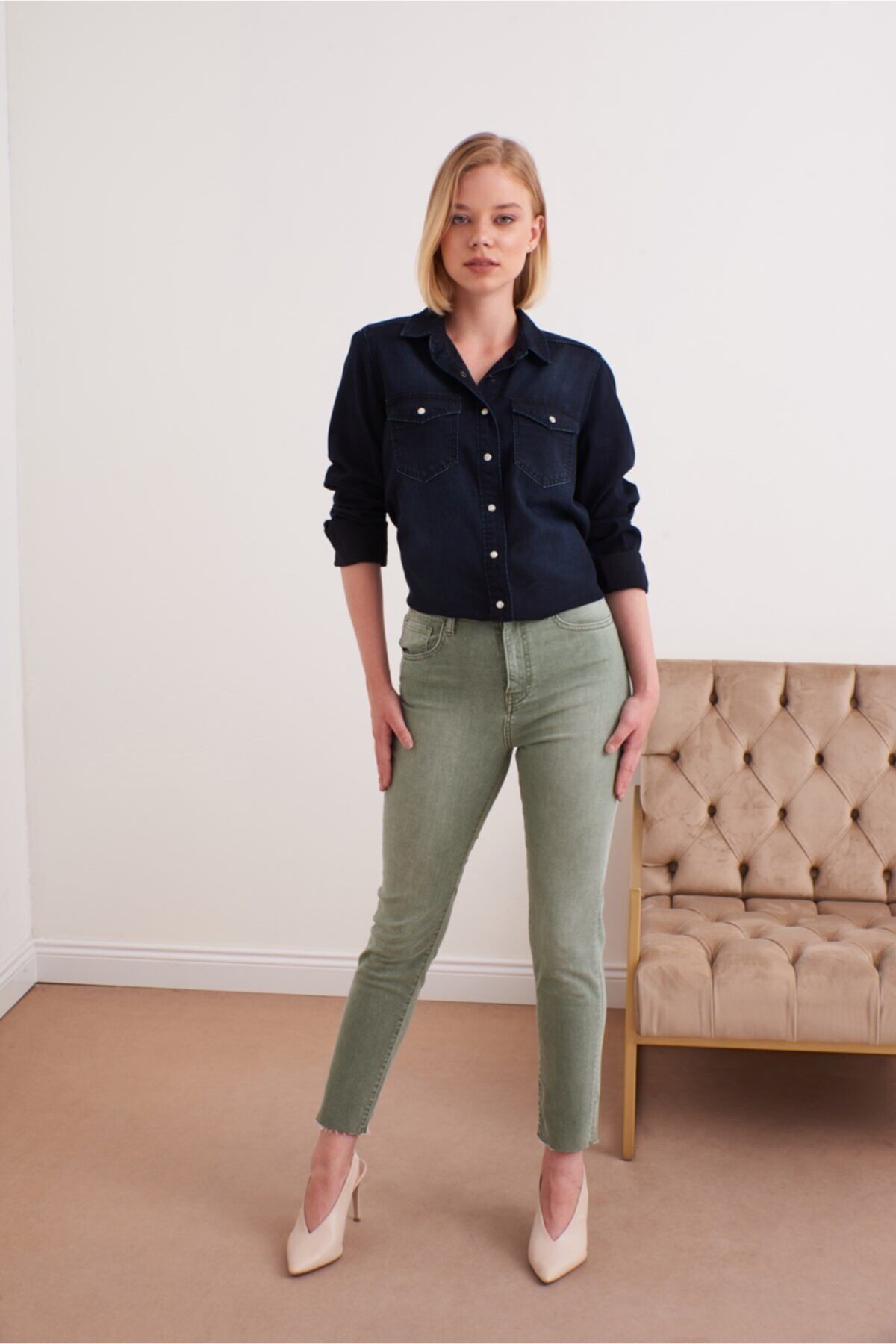 VENA Kadın Melında Kil Yeşili Denim Pantolon