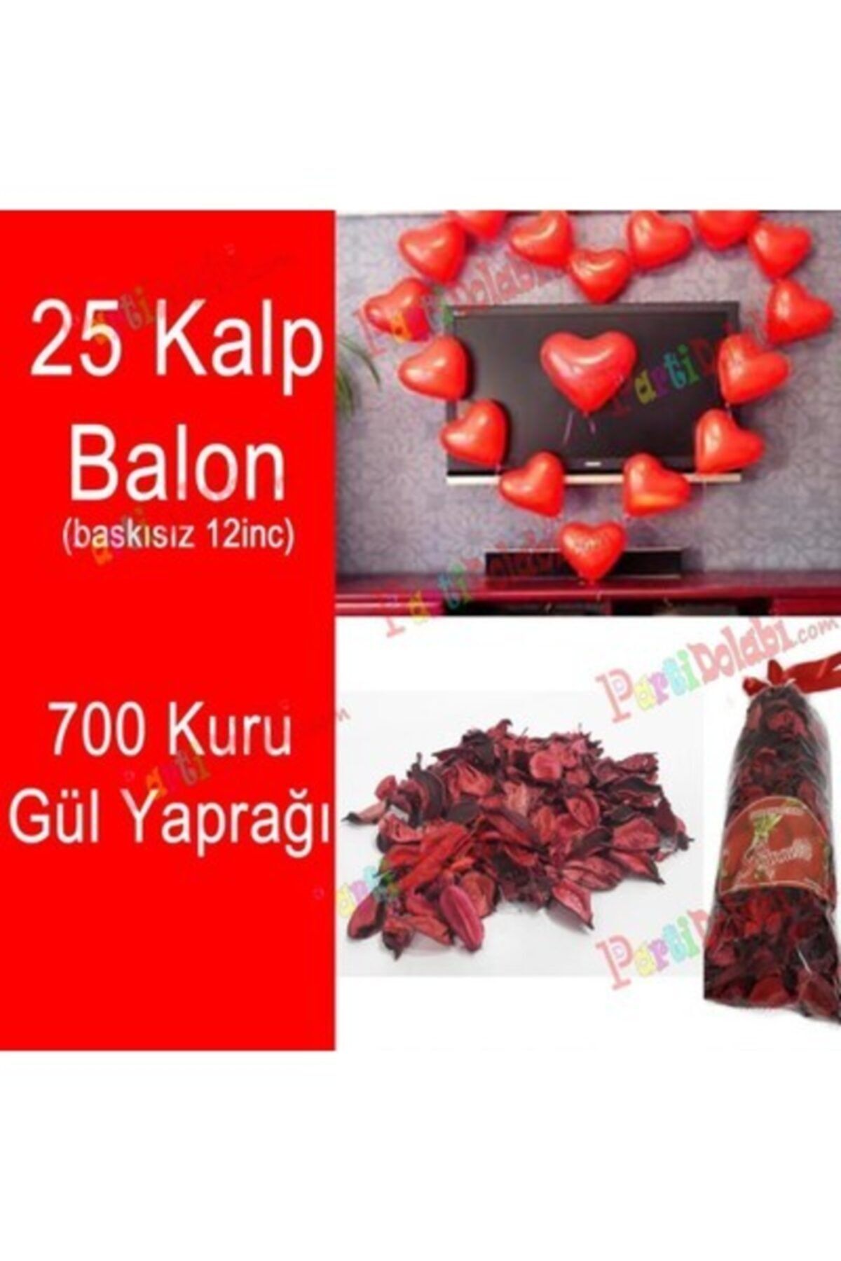 TATLI GÜNLER Partiniseç 25 Kalp Balon + 700 Kuru Gül, Kalpli Balon Ve Gül Yaprakları