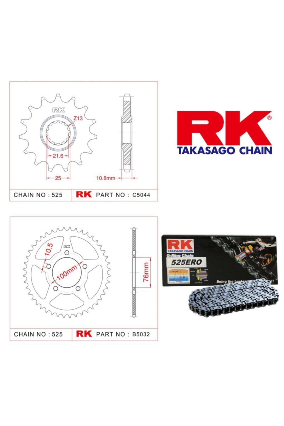 RK Benellı Tnt 250 O-ring Zincir Dişli Set 525 Ero 108 L-14/44t(2015-2020)