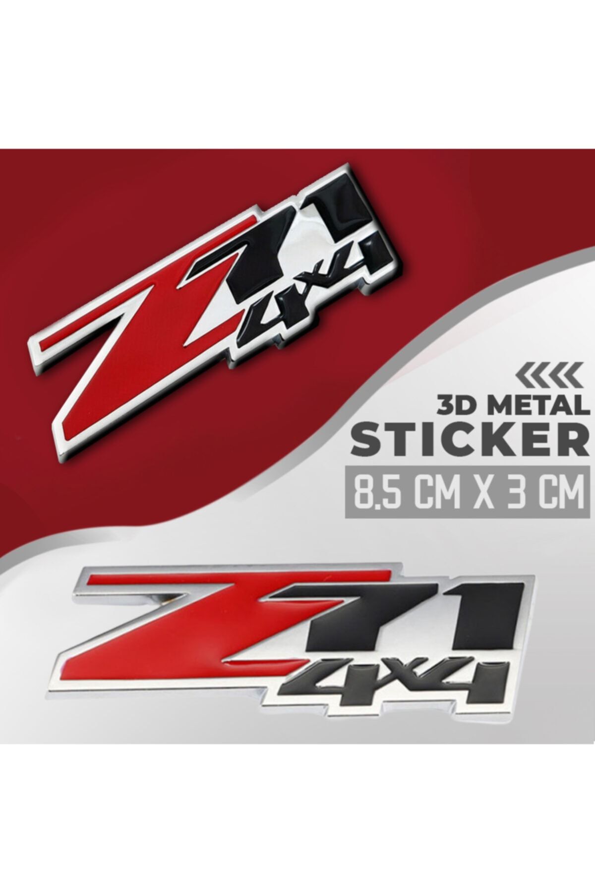 C9 Z71 4x4 Kırmızı Siyah Renk Paslanmaz Metal Arma Sticker Yapışkanlı