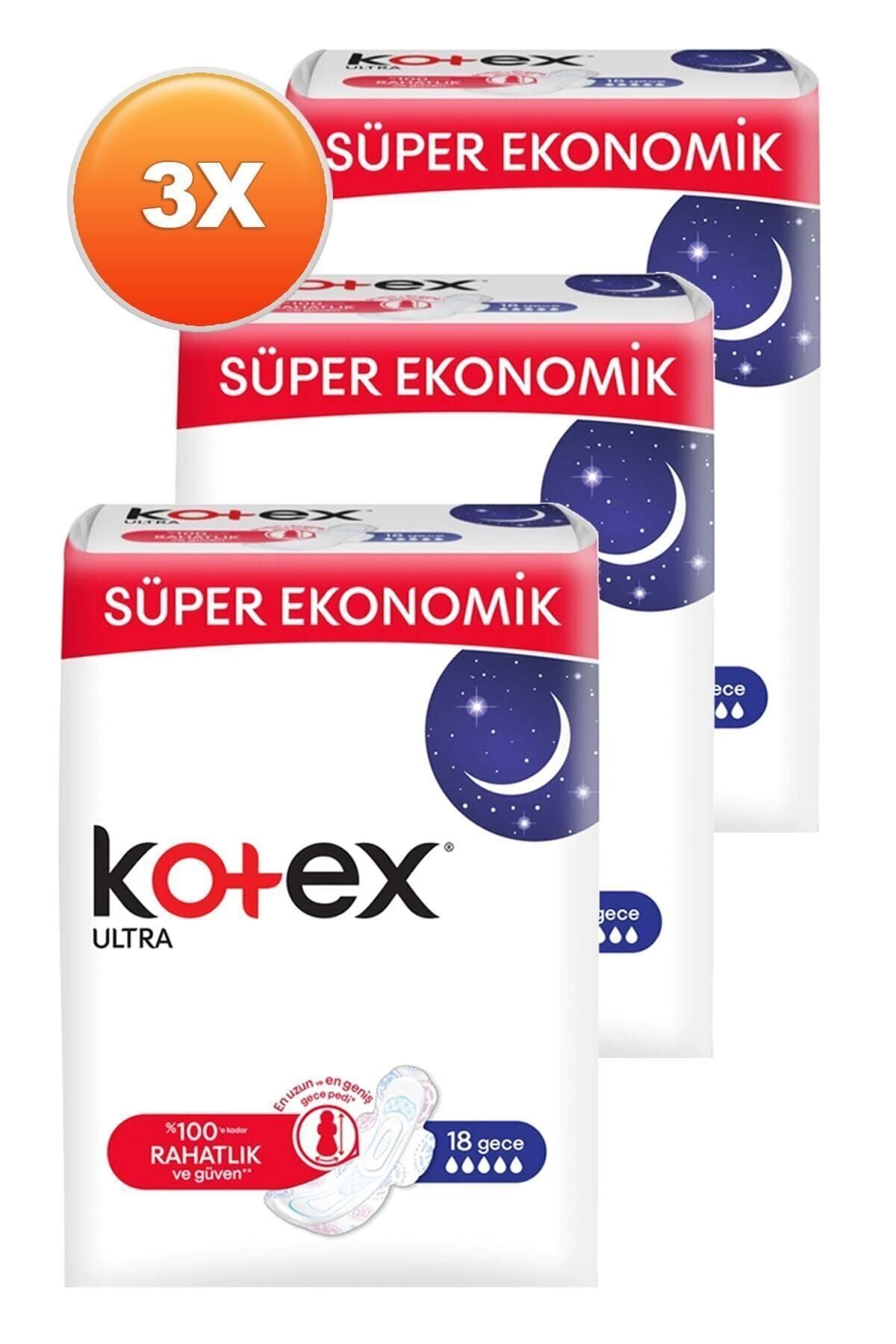 Kotex Ultra Gece Hijyenik Ped 18'li 3 Paket 54 Adet