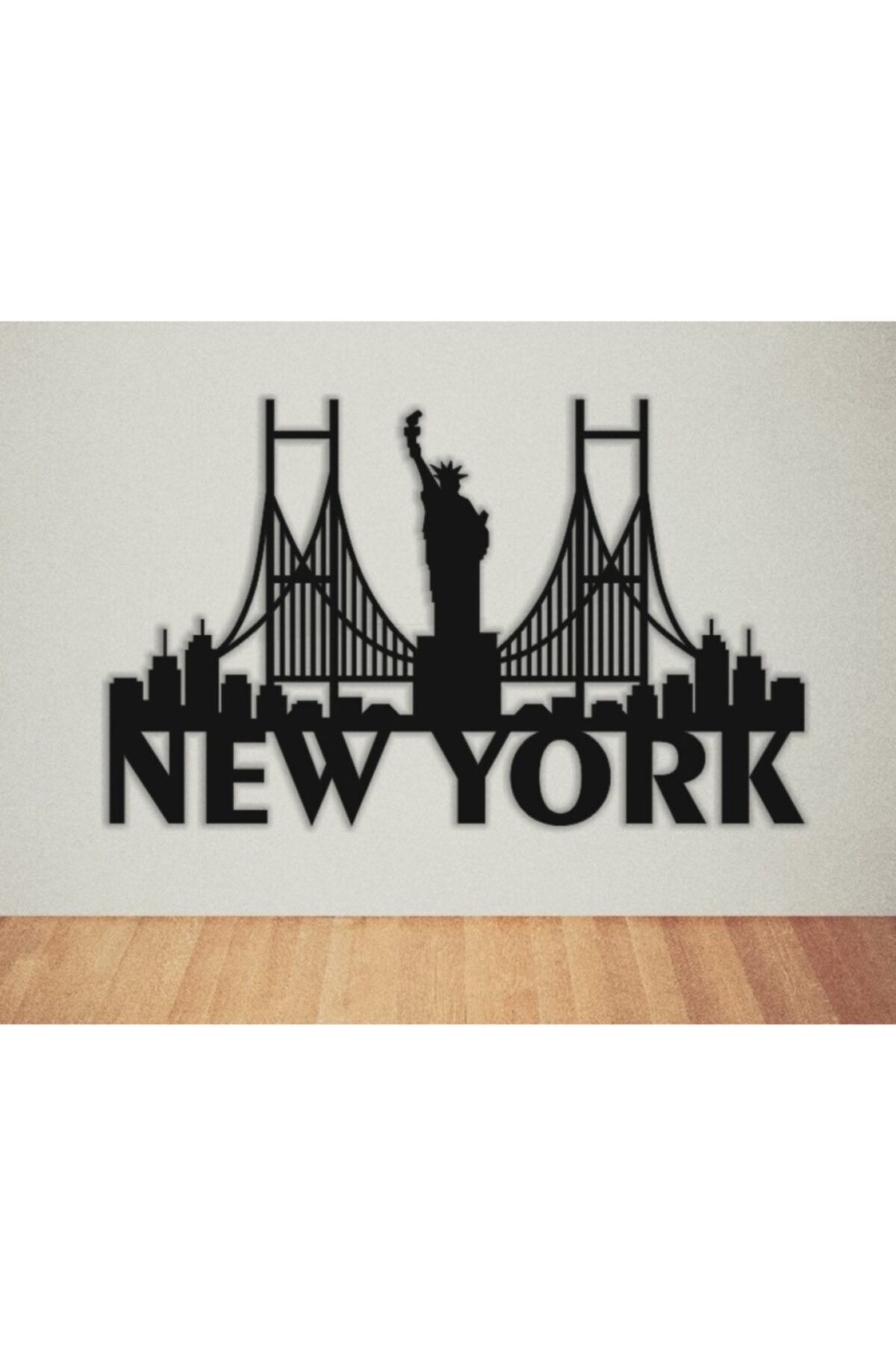 MİNAY HOME New York Ahşap Lazer Kesim Duvar Dekoru Duvar Süsü 40 X 25 cm