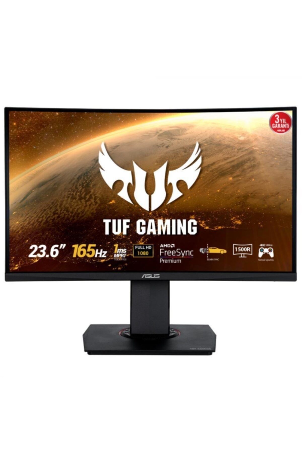 ASUS Tuf Gaming Vg24vqr 23.6” 165hz 1ms Freesync Premium Va Full Hd Curved Gaming (oyuncu) Monitör