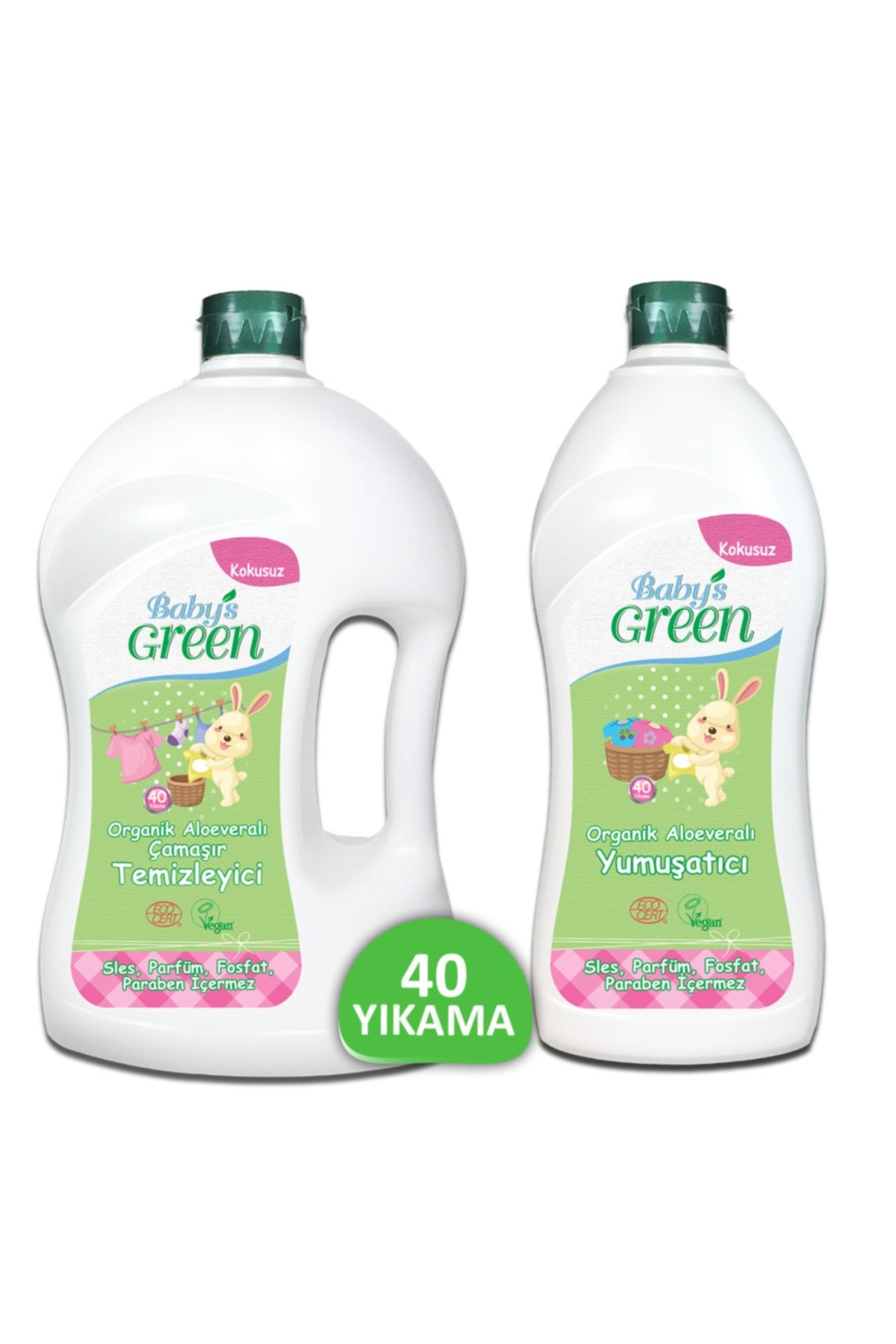 Baby's Green 2'li Set Organik Aloe Veralı Bebek Çamaşır Deterjanı 40 Yk - Organik Aloe Veralı Yumuşatıcı 750 ml