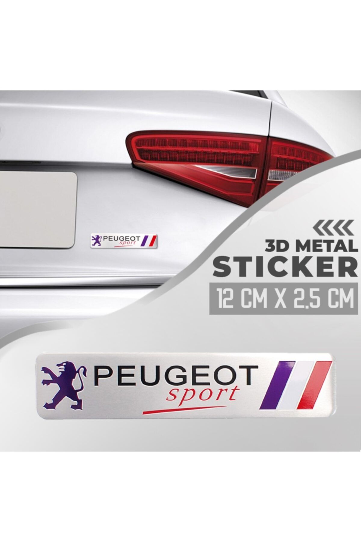 C9 Peugeot Sport Gümüş Renk Paslanmaz Metal Arma Sticker Yapışkanlı