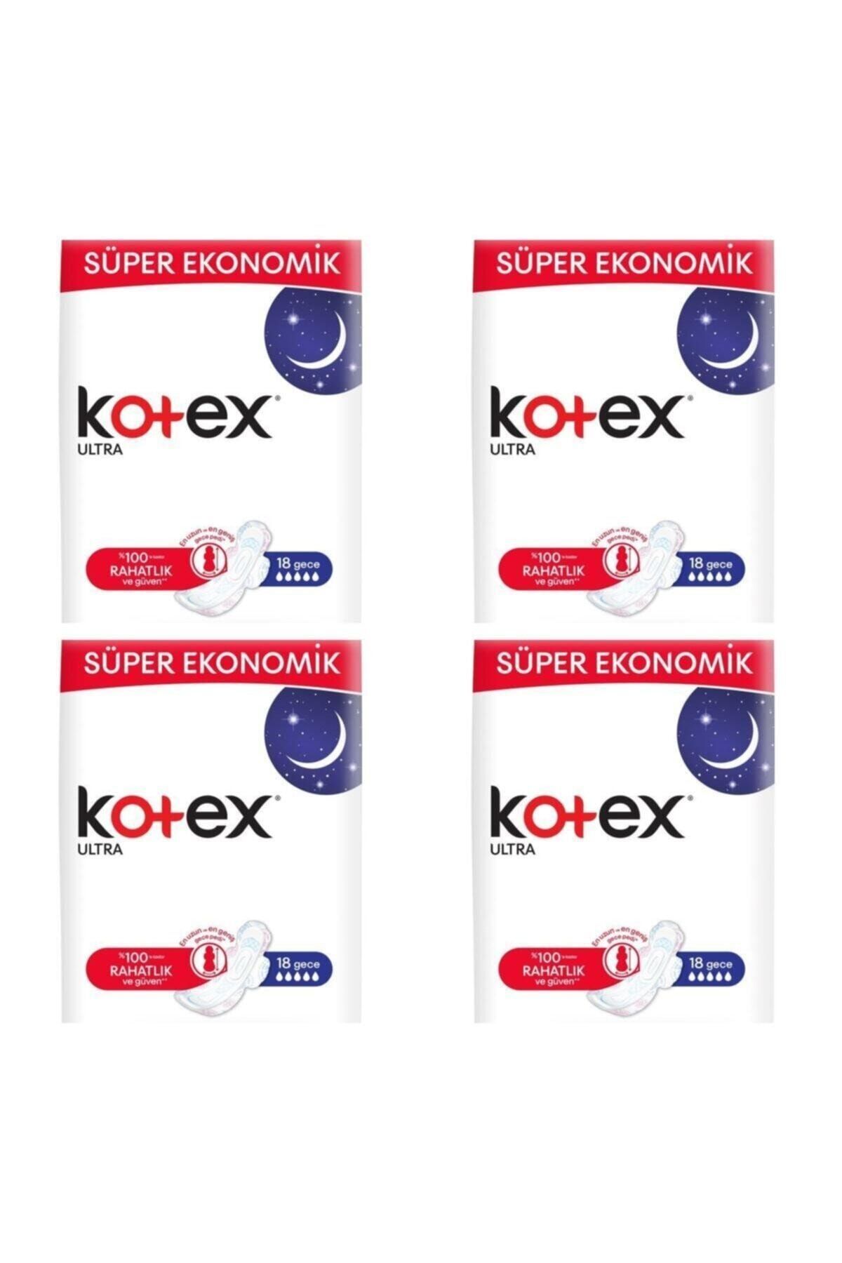 Kotex Ultra Hijyenik Ped Süper Gece 18'li 4 Paket 72 Adet