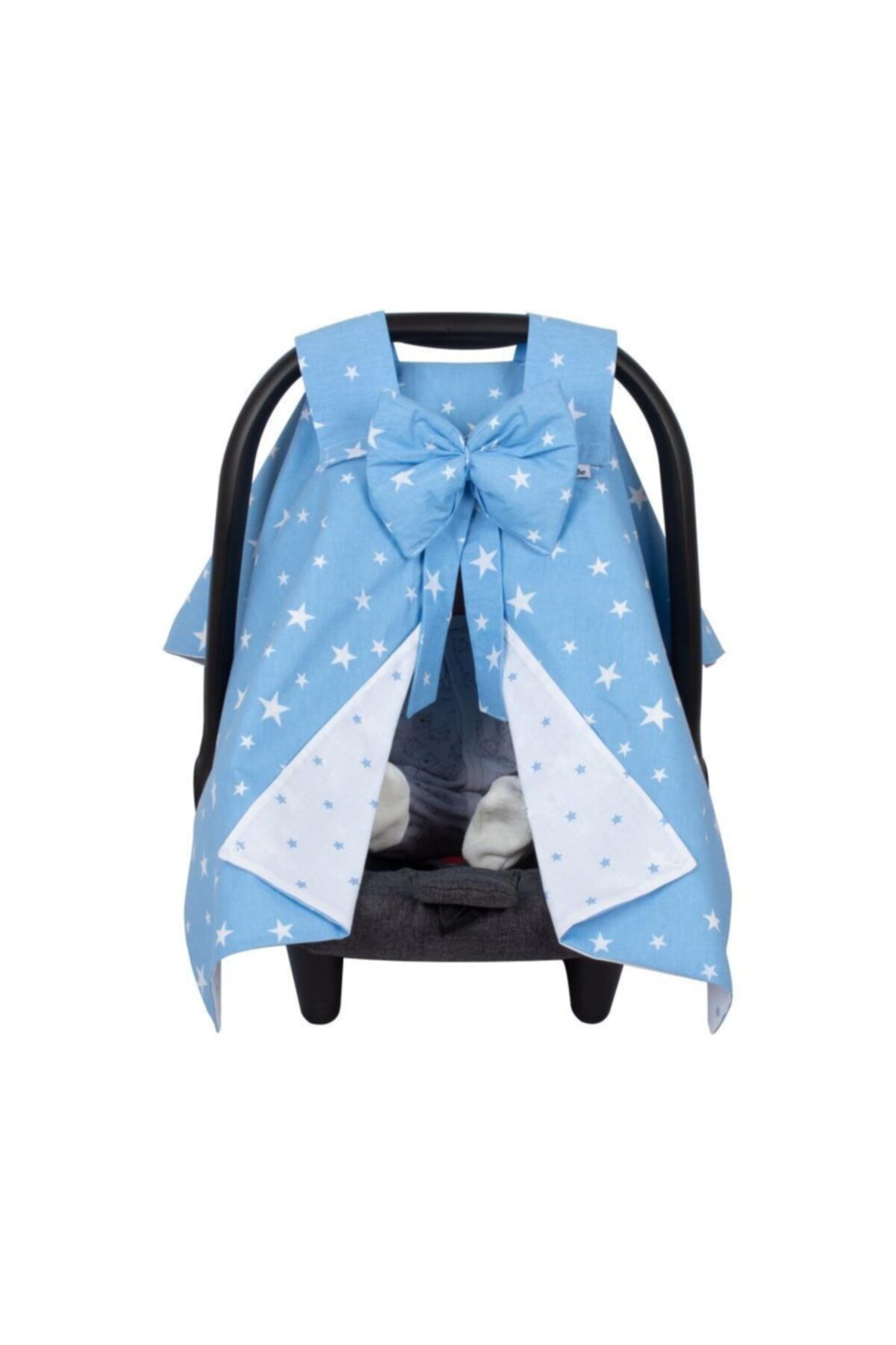 Sevi Bebe Fiyonklu Anakucağı Örtüsü Mavi Yıldızlı Desen