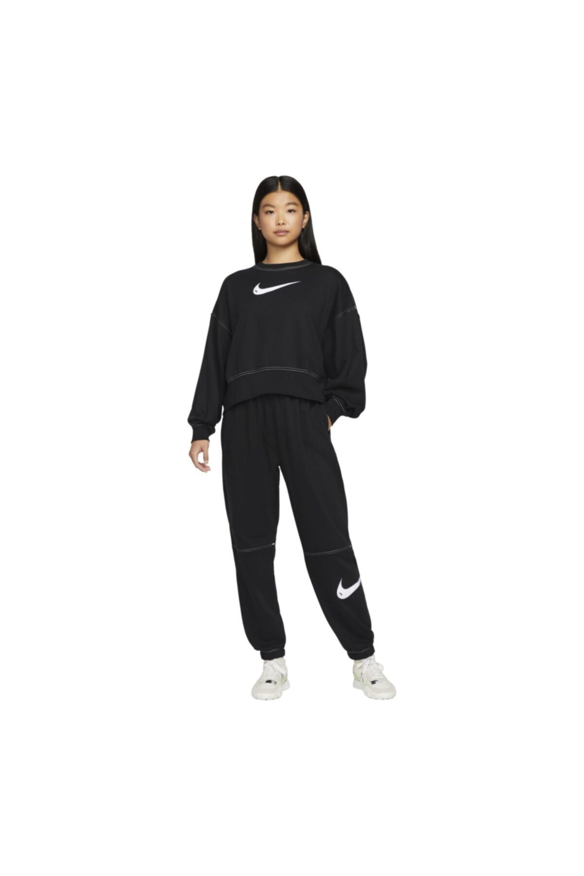 Nike Sportswear Swoosh Fleece High-rise Siyah Kadın Eşofman Altı