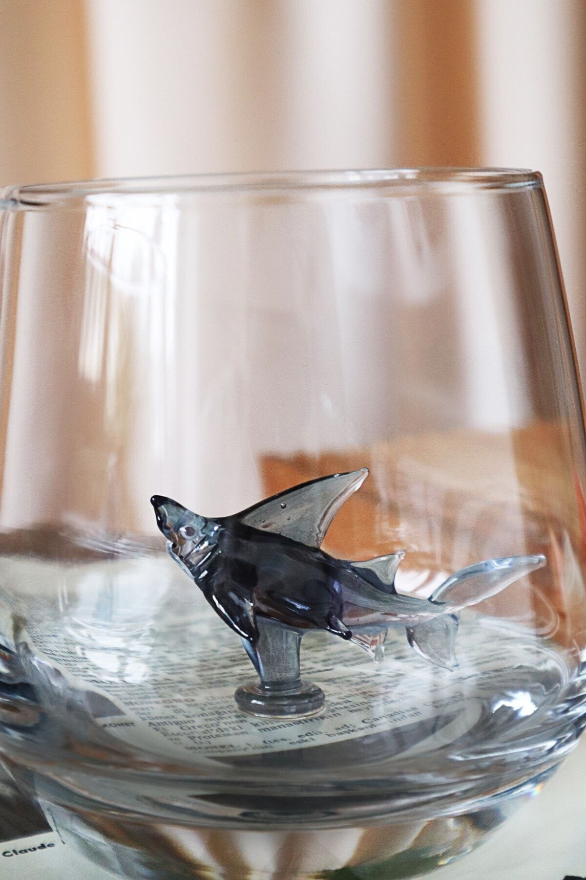 ADAMODART Mavi & Gri Köpek Balığı Figürlü Dekoratif 2'li Su Bardağı
