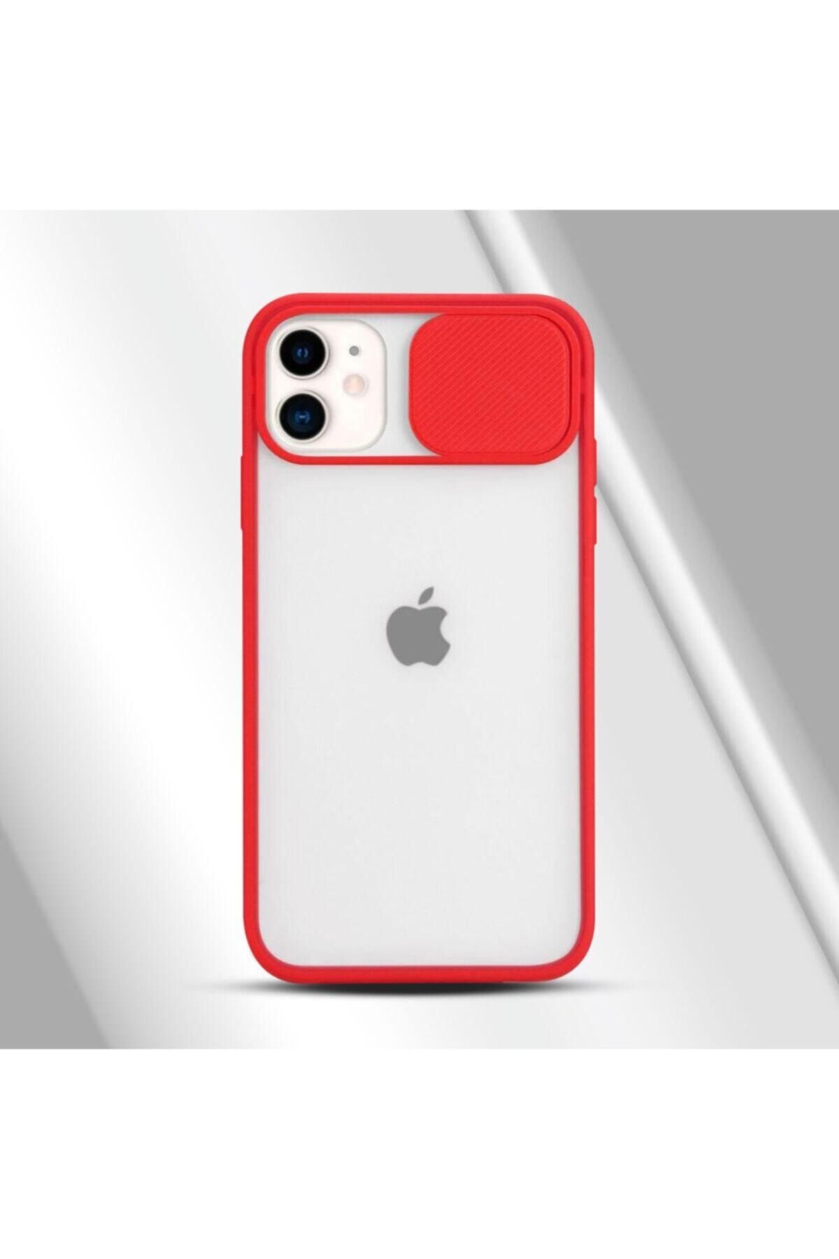 EPRO Iphone 12 Mini Uyumlu Kamera Lens Korumalı Sürgülü Kırmızı Silikon Kılıf Slayt Özellikli Arka Kapak