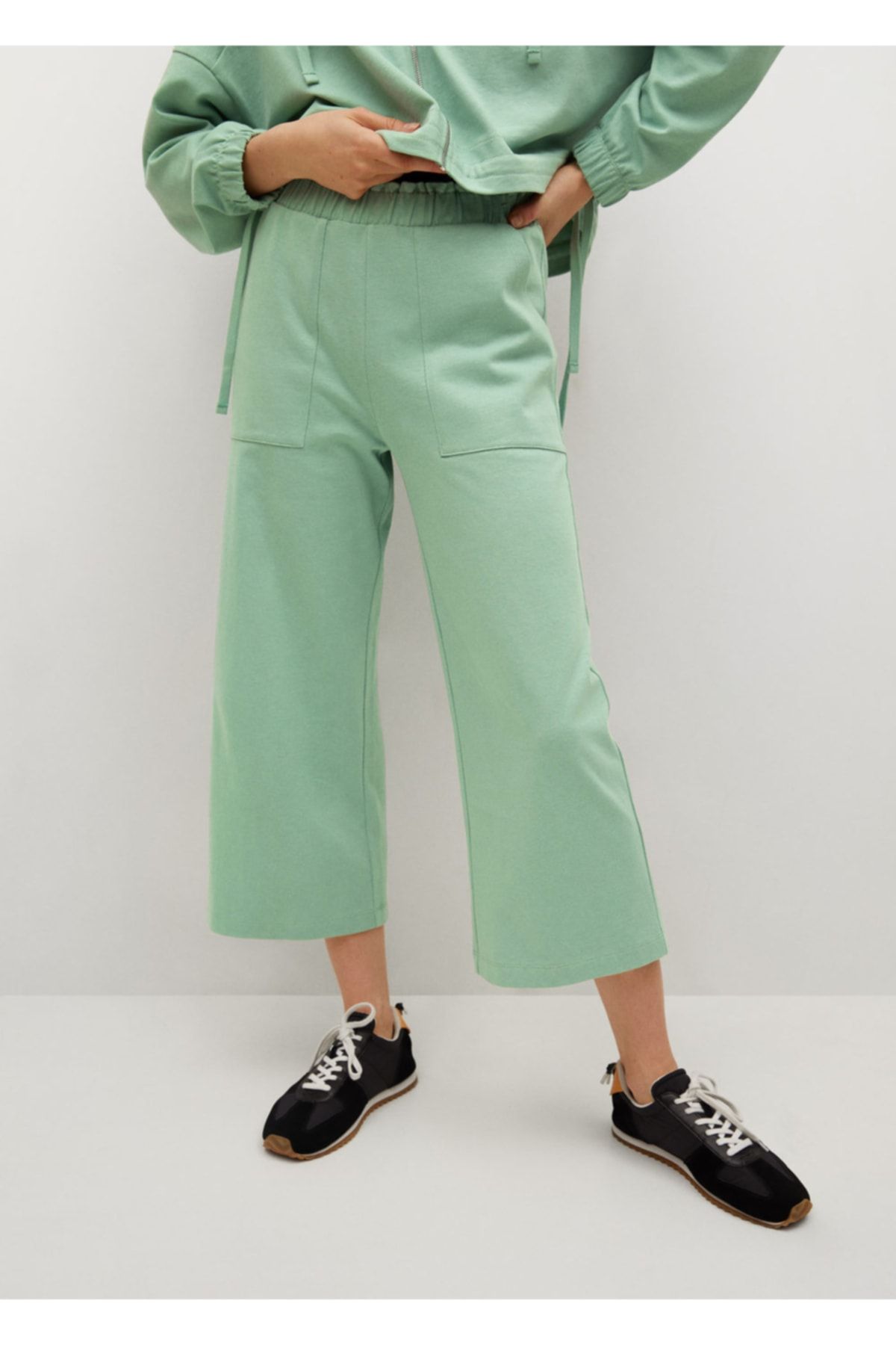 MANGO Kadın Pastel Yeşil Cepli Koton Pantolon