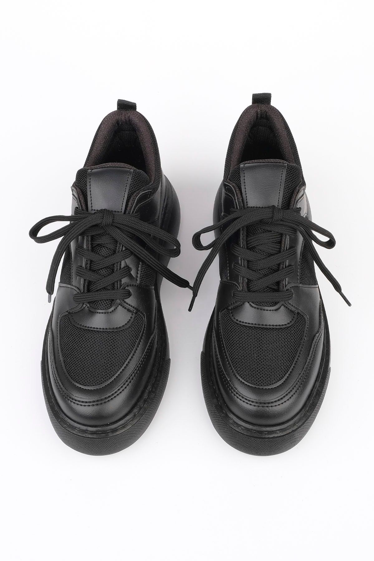 Marjin Kadın Sneaker Kalın Taban Bağcıklı Spor Ayakkabı Levido siyah