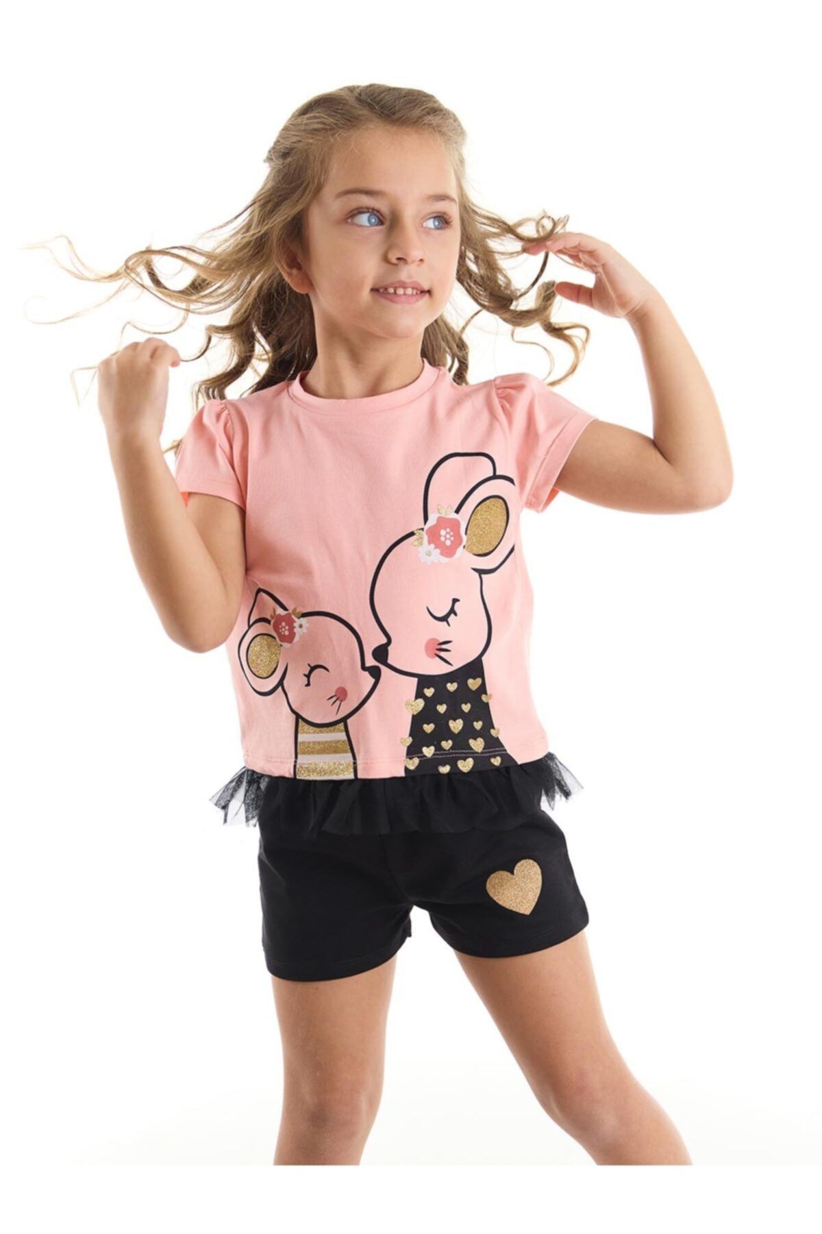 Denokids Sevimli Fare Kız Çocuk T-shirt Şort Takım