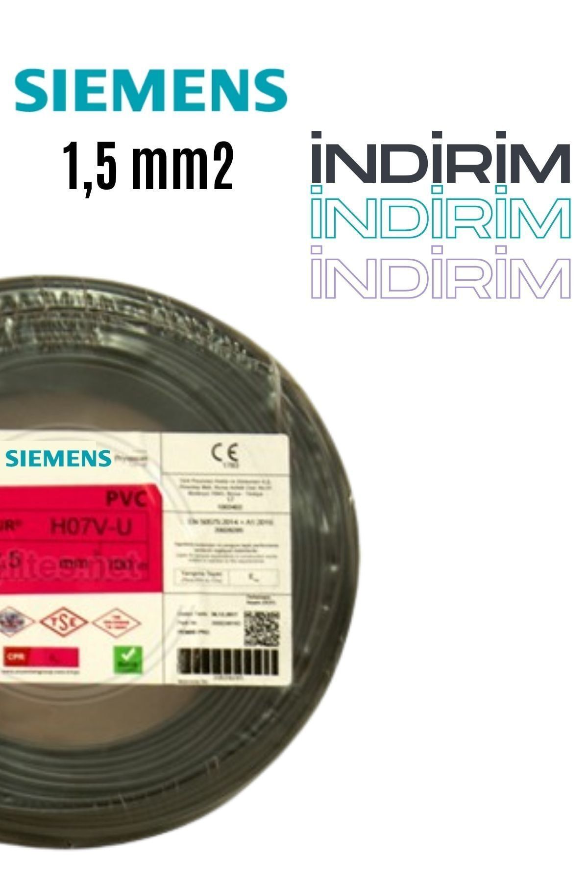 Siemens 1,5 Mm2 Siyah H07v-u Nya Kablo 100 Metre Tek Damar