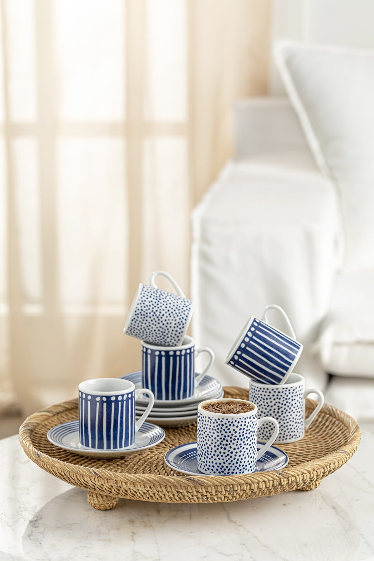 English Home Orient Porselen 6 Kişilik Kahve Fincan Takımı 80 Ml Mavi