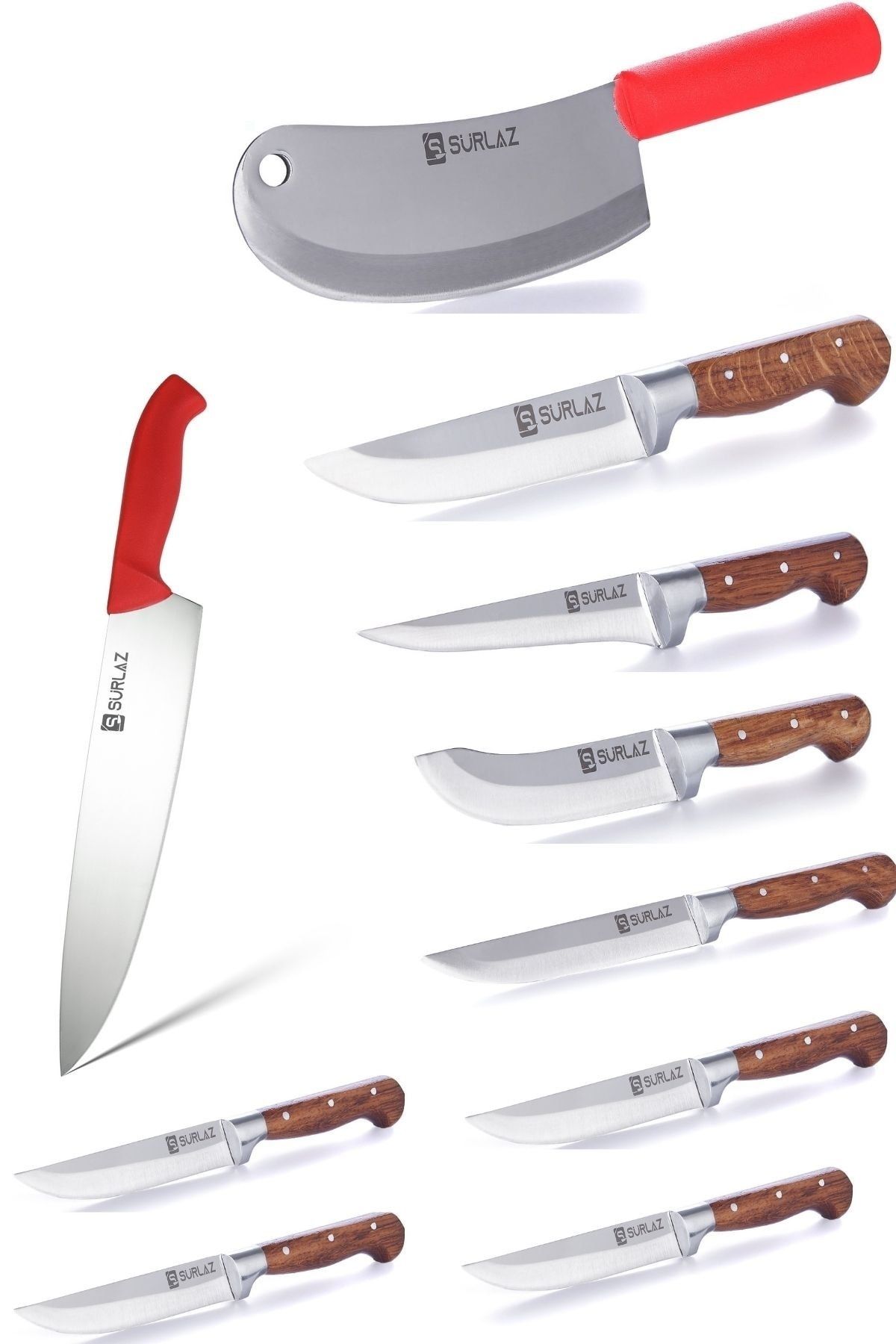 SürLaz Red Şef 10 Parça Mutfak Bıçak Seti
