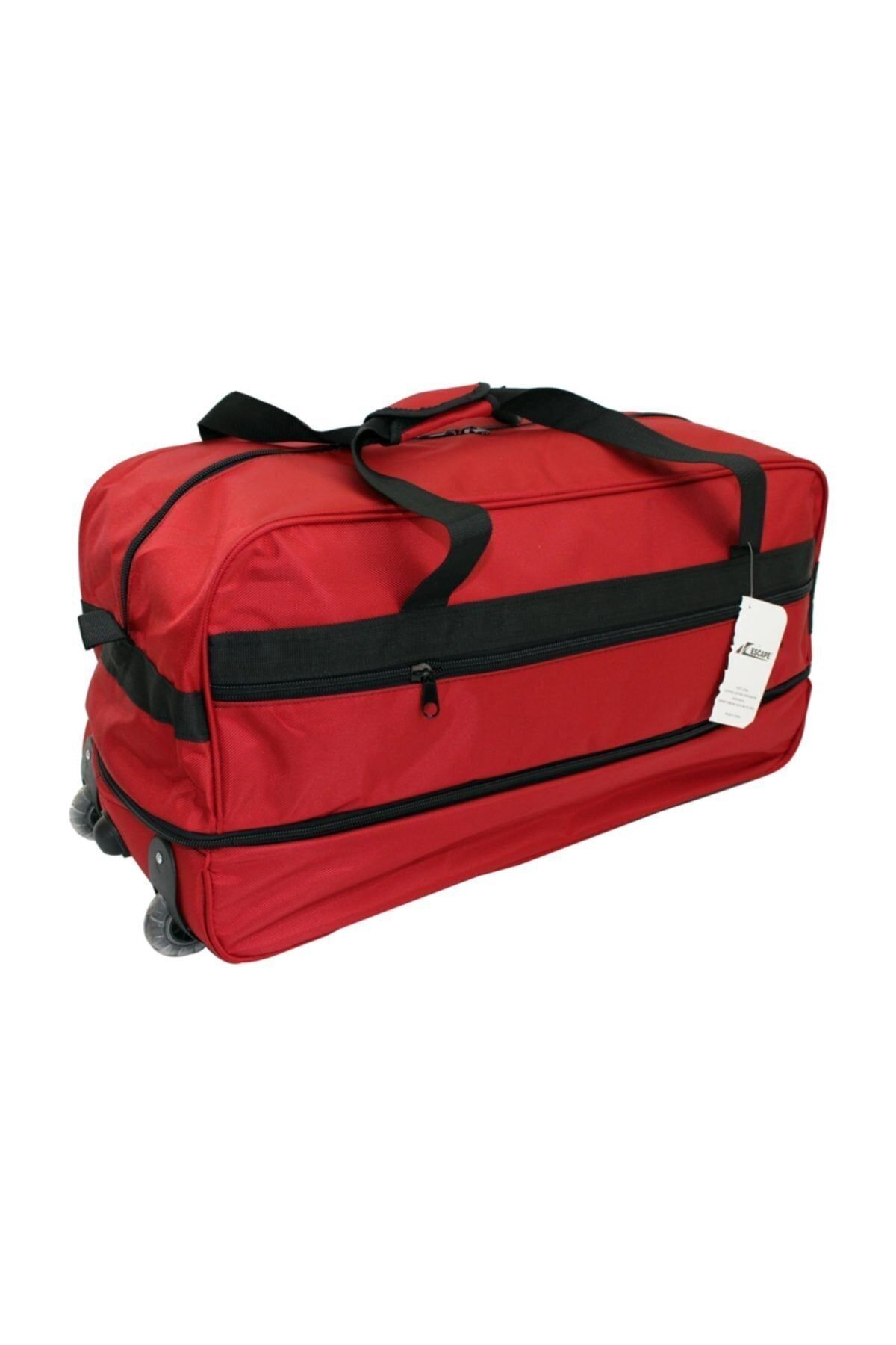 ESCAPE Çek Çekli Valiz Seyahat Çantası Seyahat Bavulu Büyük Boy Kırmızı