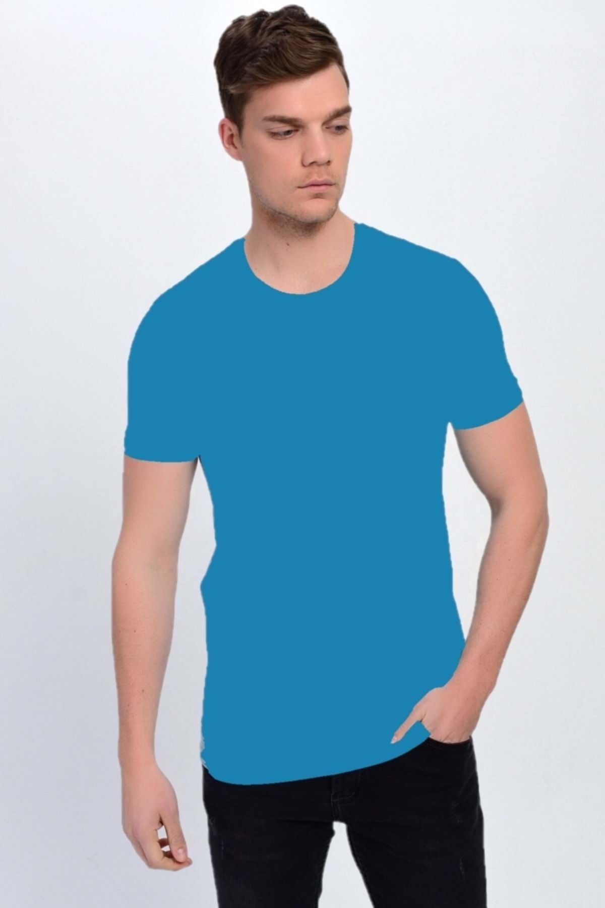 Dynamo Erkek Basic Likralı T-shirt - T338 - - T-338 - Safir Mavi - L
