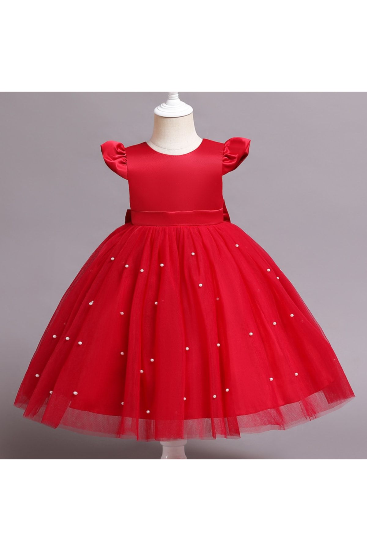 NSM Kidslife Kurdela Detaylı Kırmızı Kız Çocuk Elbise