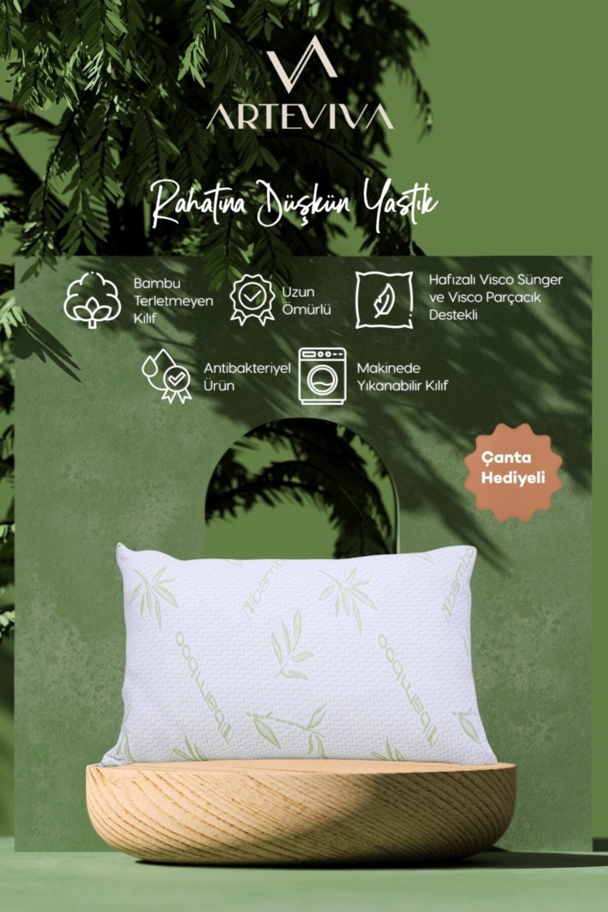 ARTE VİVA Visco Ortopedik Yastık 50x70cm - Bambu Antialerjenik Kılıflı - Çantalı