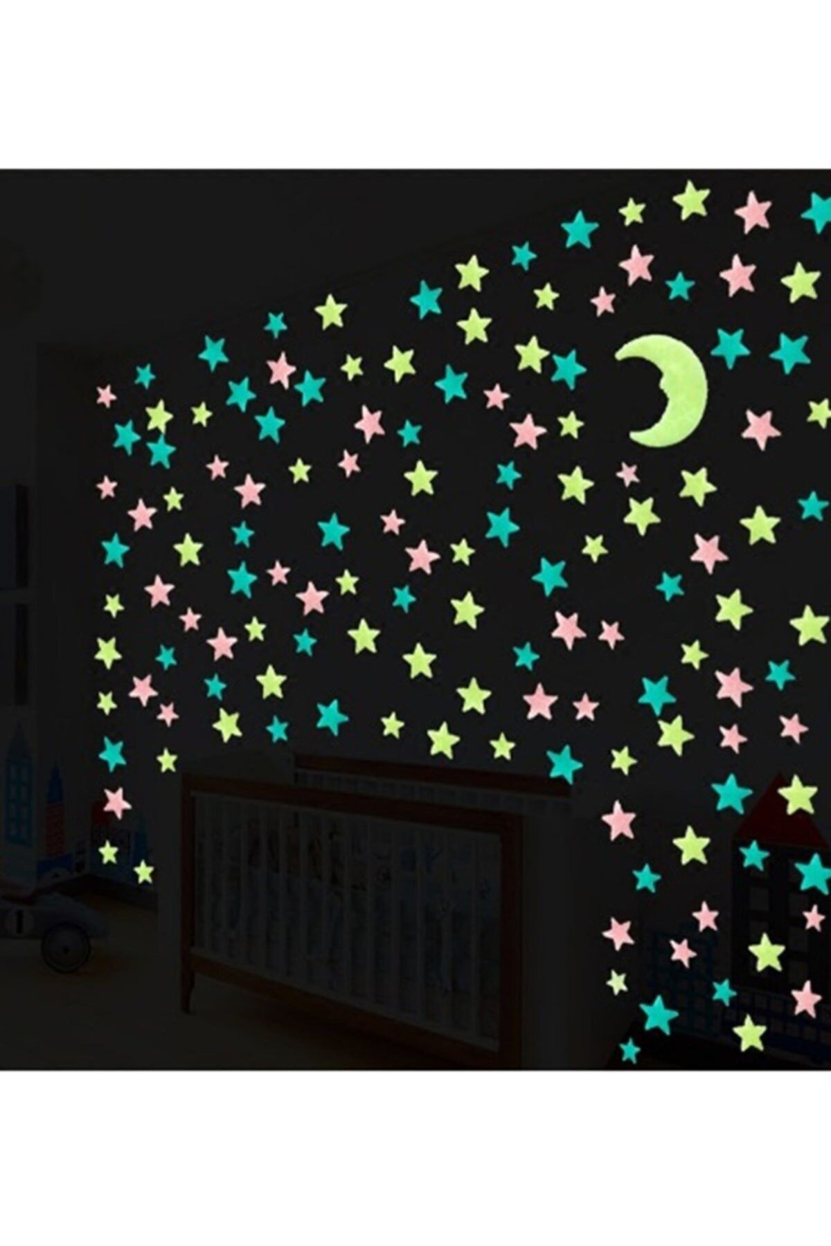 Glowing Fosforlu Yıldız Ay Gece Parlayan Oda Duvar Tavan Süsü