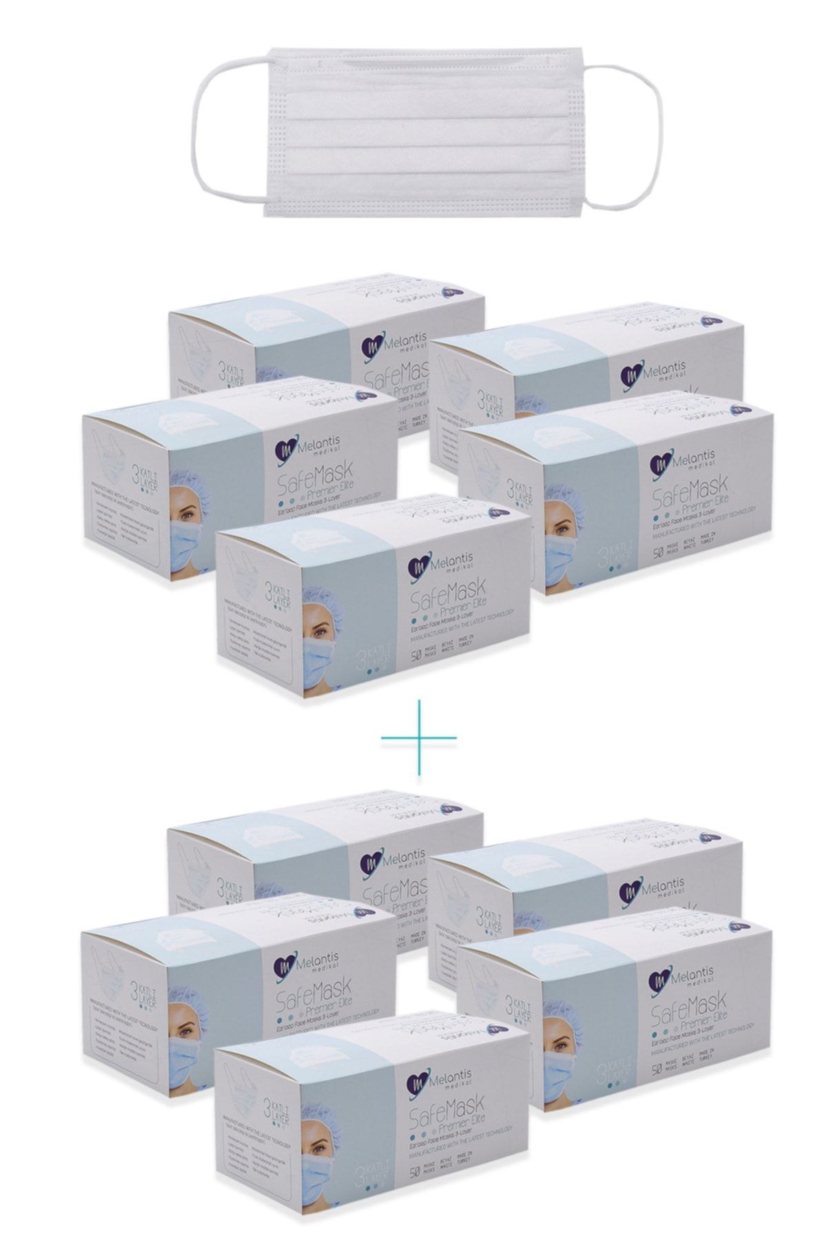 Melantis Medikal Beyaz Tek Kullanımlık 3 Katlı Telli Cerrahi Maske 50 Adet x 10 Kutu