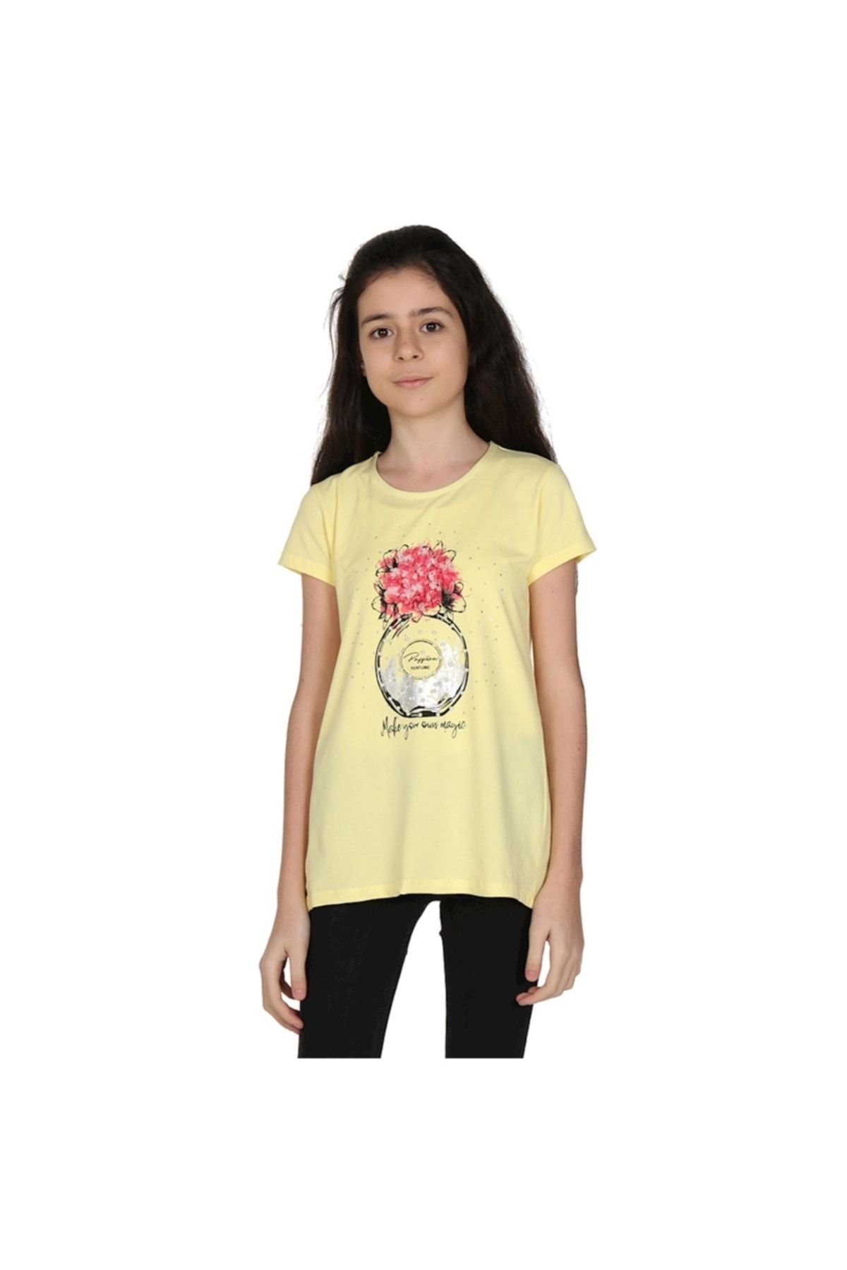 Toontoy Kız Çocuk Sarı Parfüm Nakışlı T-Shirt