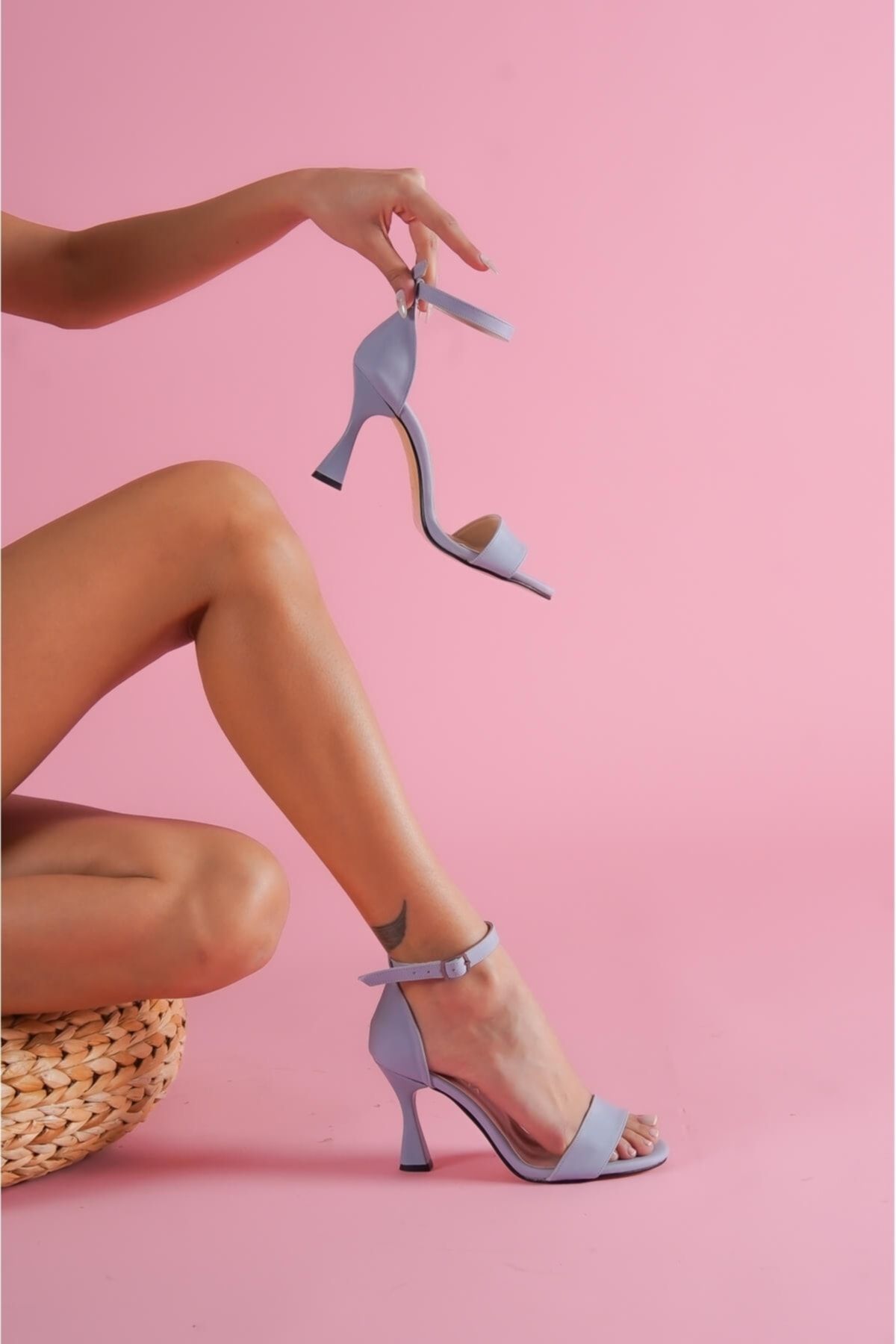 DİVOLYA Kadın Resmina Mavi Saten Topuklu Günlük Kullanım Ayakkabı