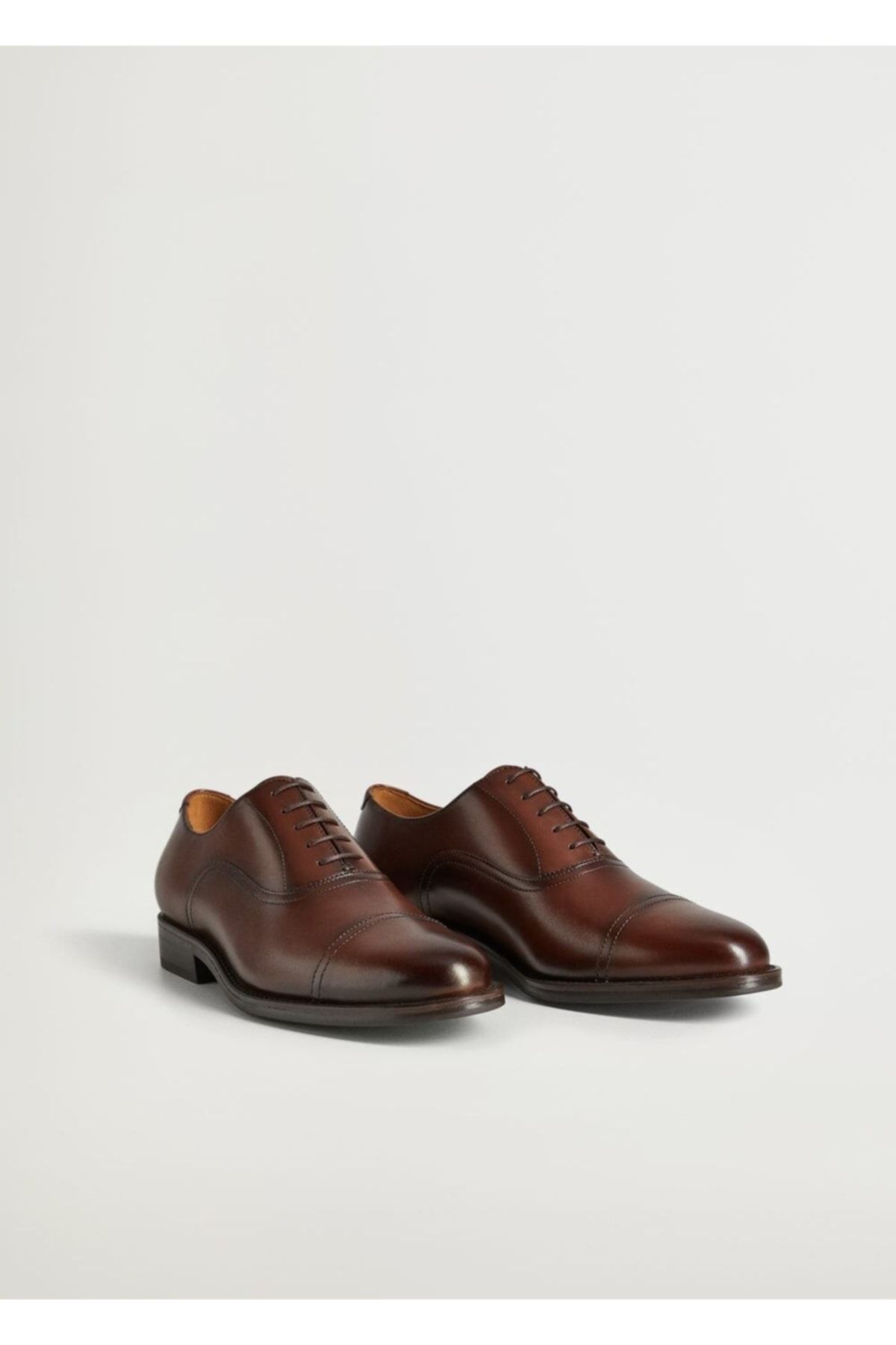 MANGO Man Erkek Orta Kahverengi Dikişli Deri Oxford Ayakkabı
