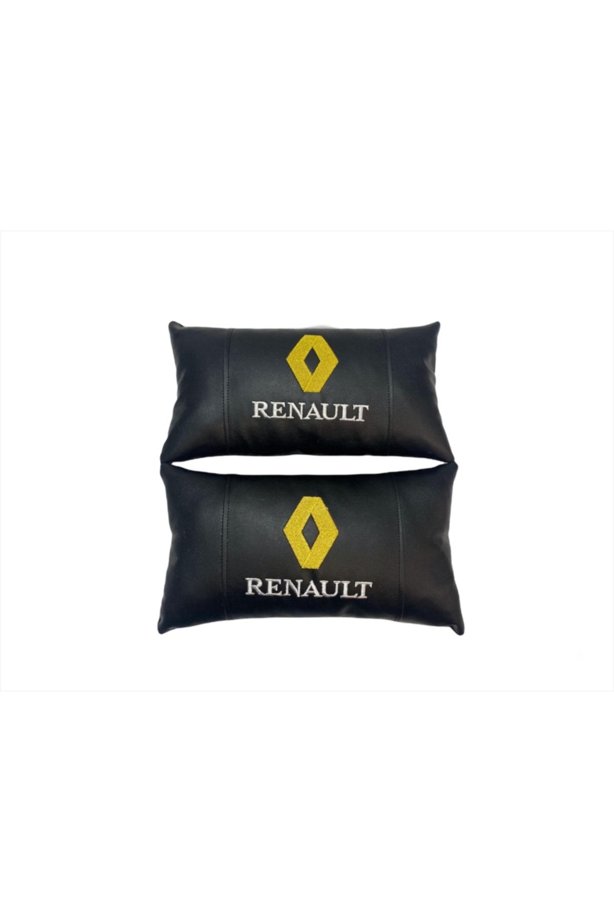 Merve Nakış Renault Boyun Yastığı Lüks Deri 2 Adet Ortopedik Boyun Yastığı- Siyah Renk 2 Adet