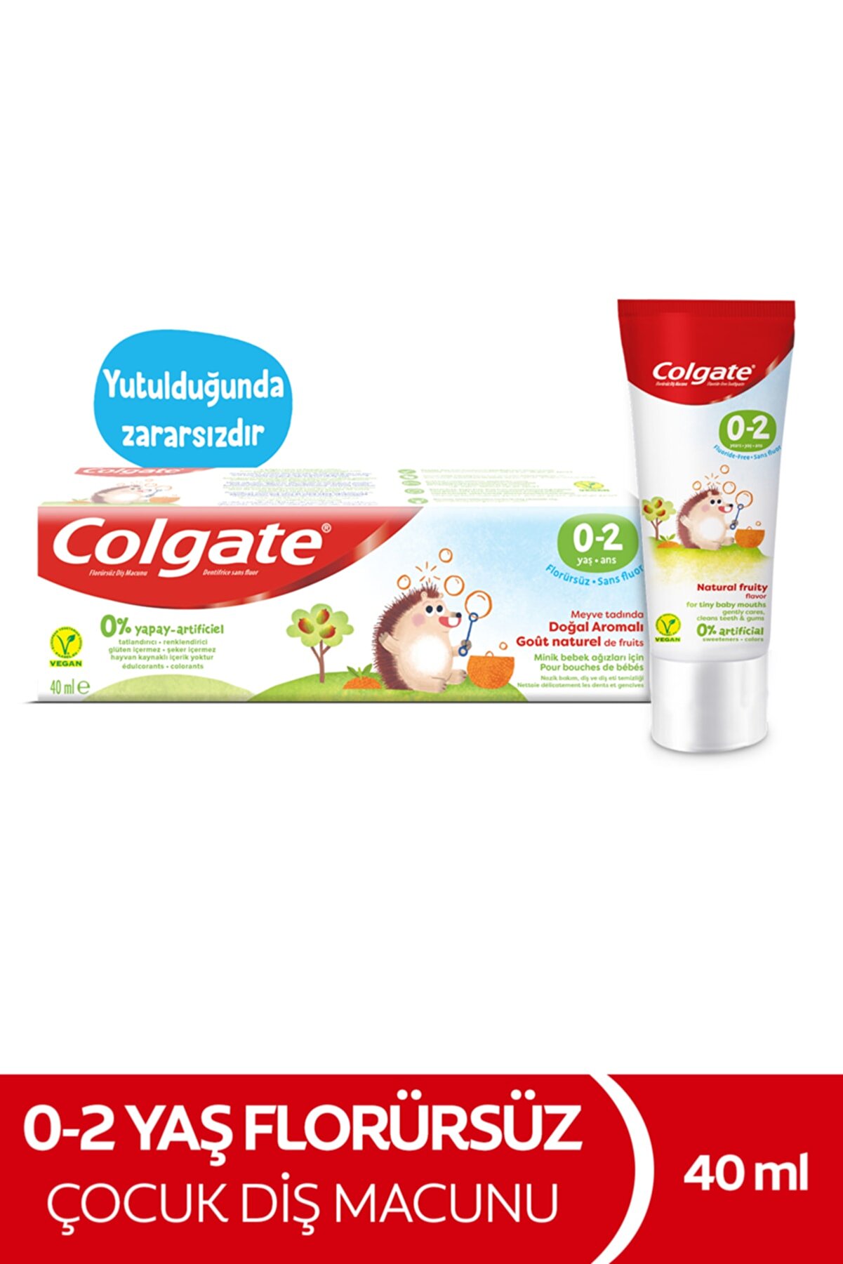 Colgate 0-2 Yaş Doğal Meyve Tadında Florürsüz Çocuk Diş Macunu 40 ml