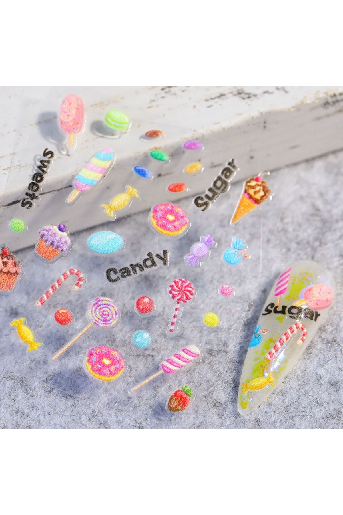 POP Beauty Nail Art Tırnak Süsleme Sticker, Tırnak Dövmesi, 5d Kabartmalı Candy