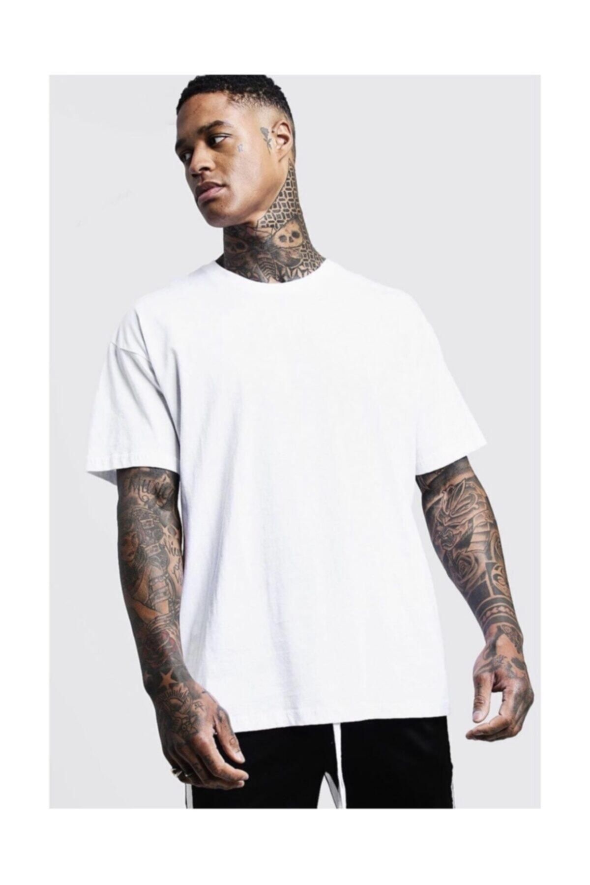 çerme Unisex Beyaz Basic Bol Kesim Oversize T-shirt