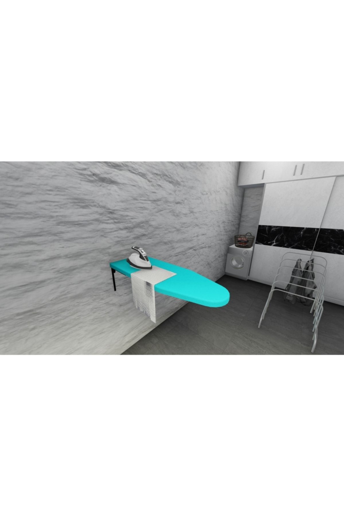Genel Markalar Duvara Monte Katlanır Gizli Ütü Masası Dik Açılır 32x90 Cm Mavi