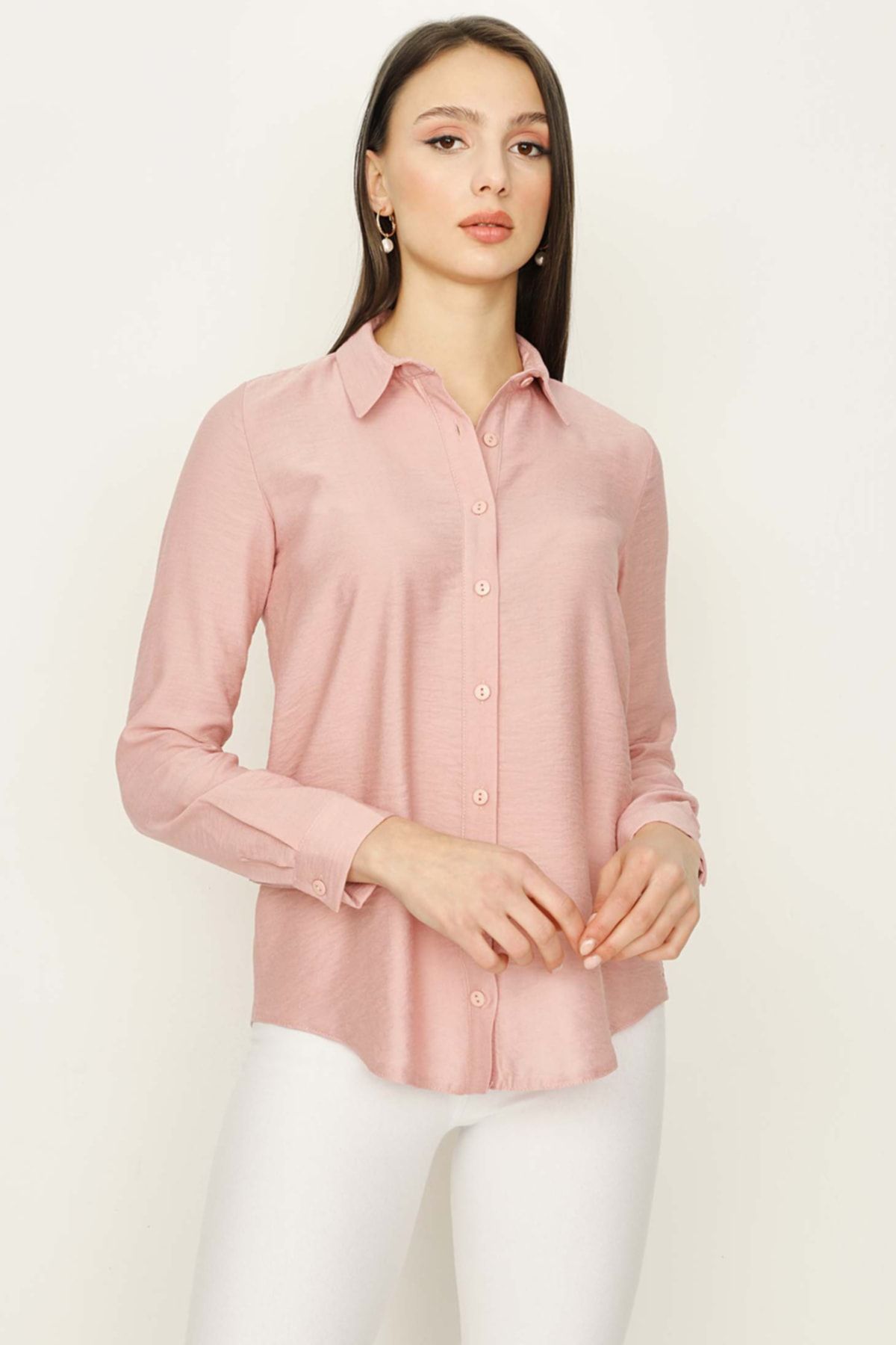 Select Moda Kadın Pembe Önden Düğmeli Gömlek