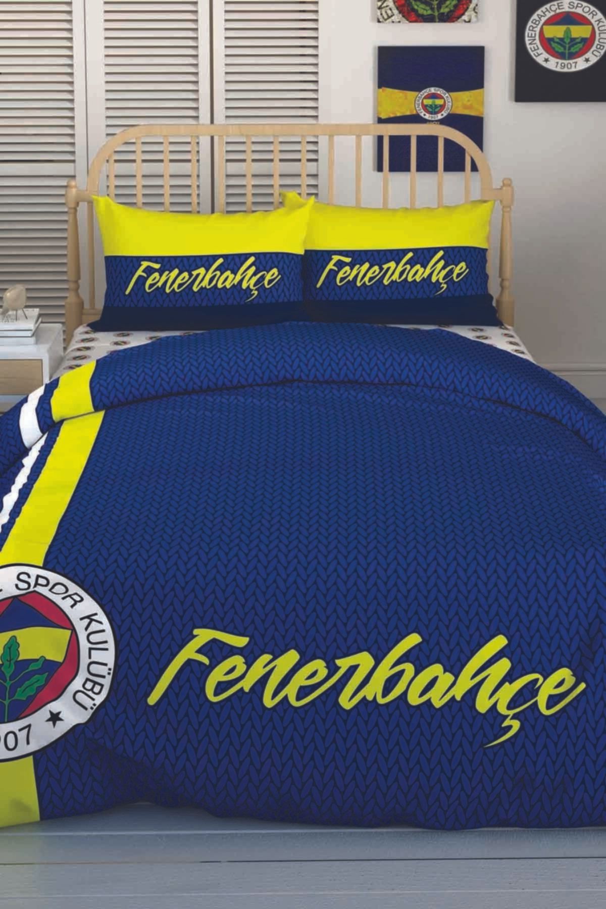 Taç Lisanslı Çift Kişilik Nevresim Takımı Fenerbahçe Striped