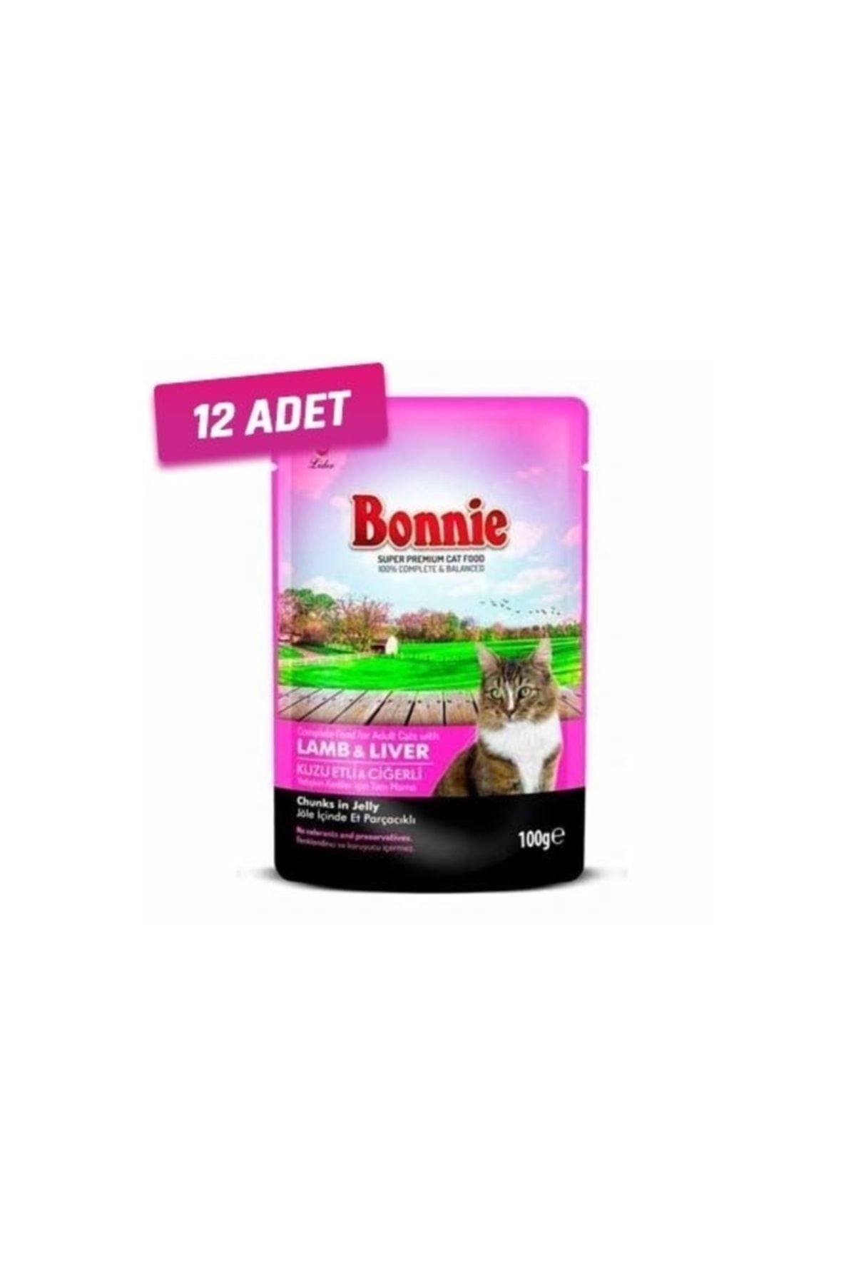 Bonnie 12 Adet - Kuzu Etli Ve Cigerli Pouch Yetişkin Kedi Konservesi 100 Gr