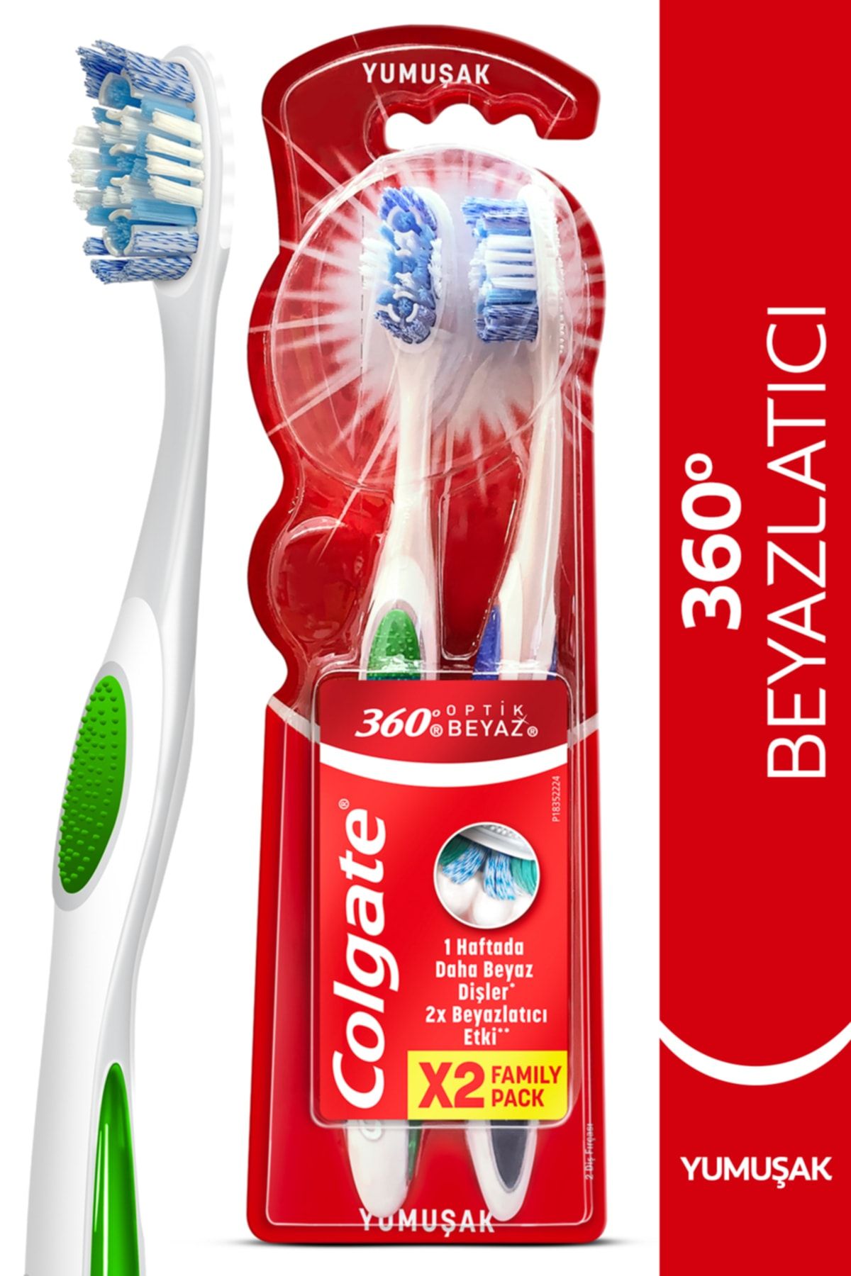 Colgate 360 Optik Beyaz Dil ve Yanak Temizleyicili Yumuşak Beyazlatıcı Diş Fırçası 1+1