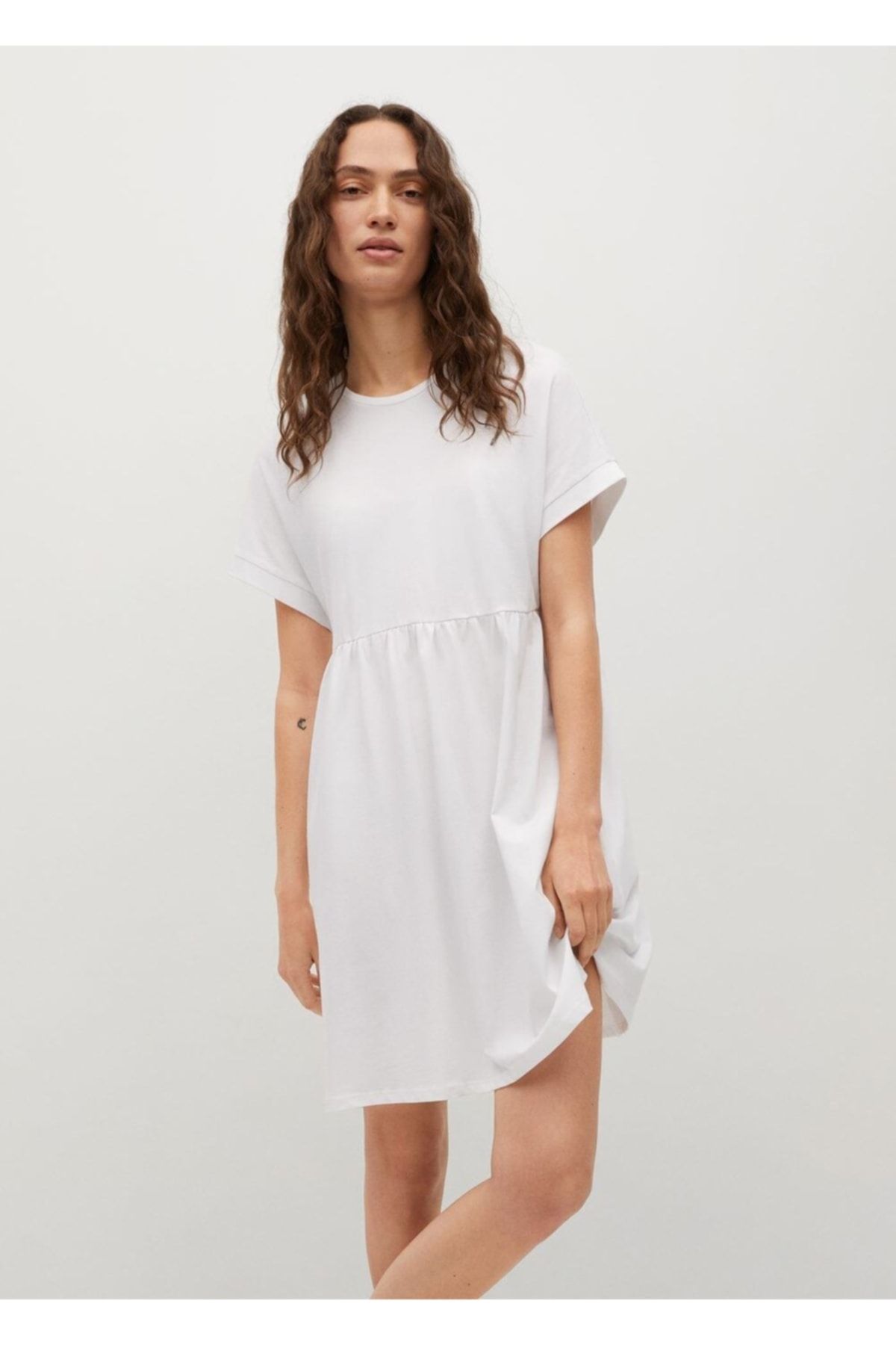 MANGO Kadın Kırık Beyaz Fırfırlı Koton Elbise
