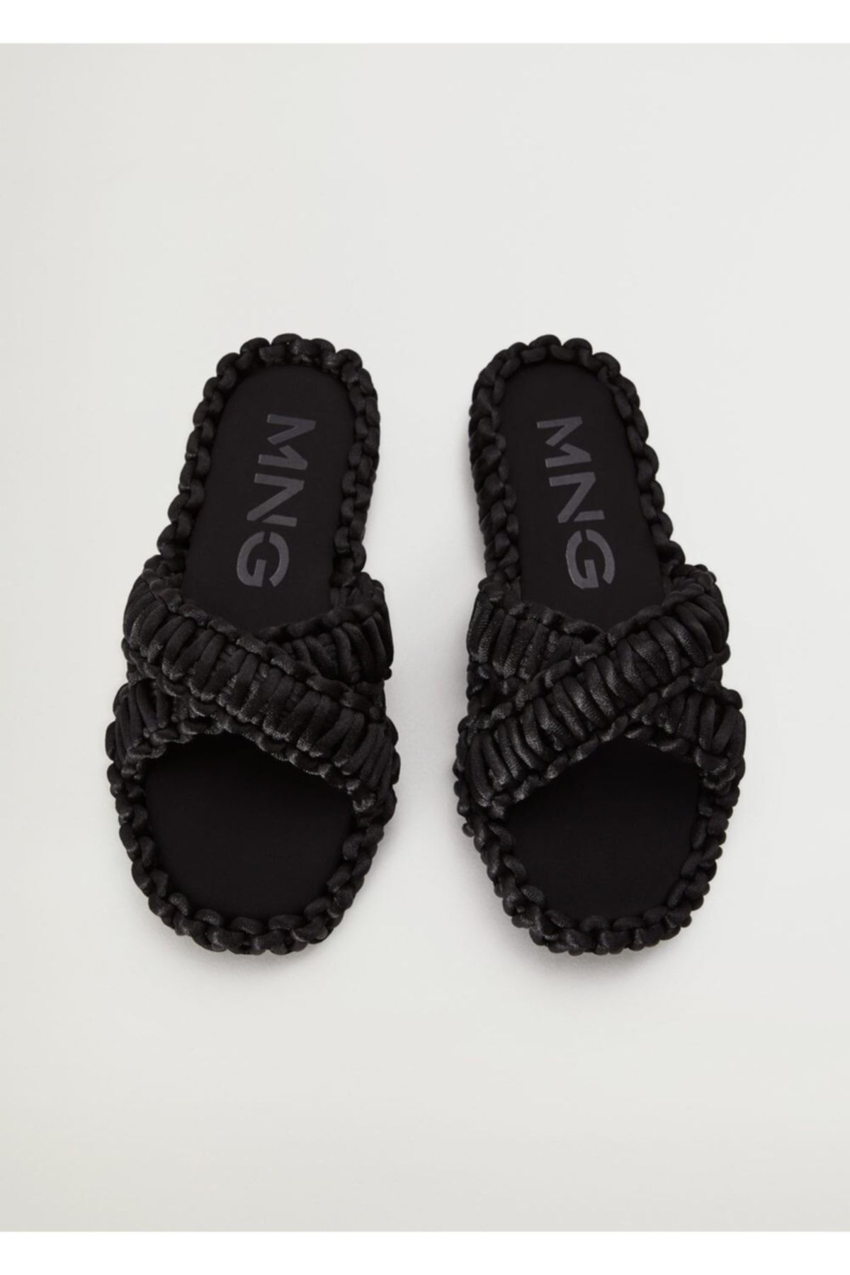 MANGO Kadın Siyah Düğümlü Kumaş Sandalet
