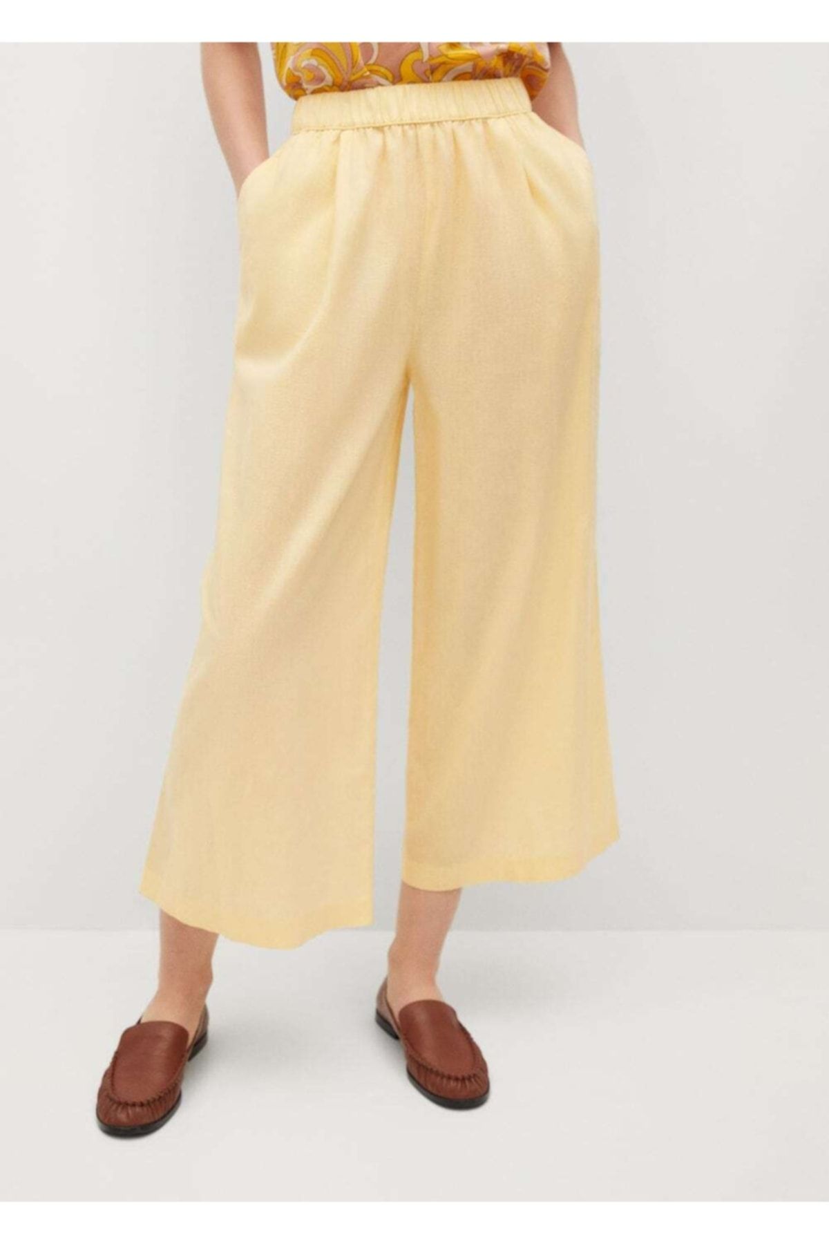 MANGO Kadın Sarı Keten Karışımlı Pantolon Etek