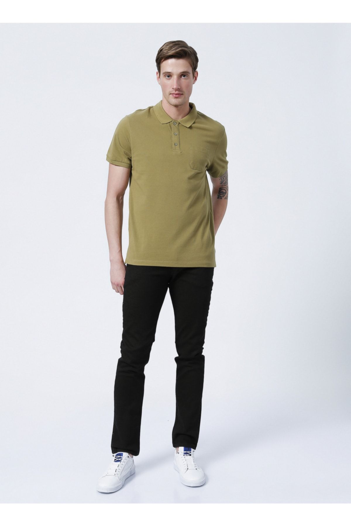 LİMON COMPANY Limon Basic Düz Açık Haki Erkek Polo T-shirt - Skor21
