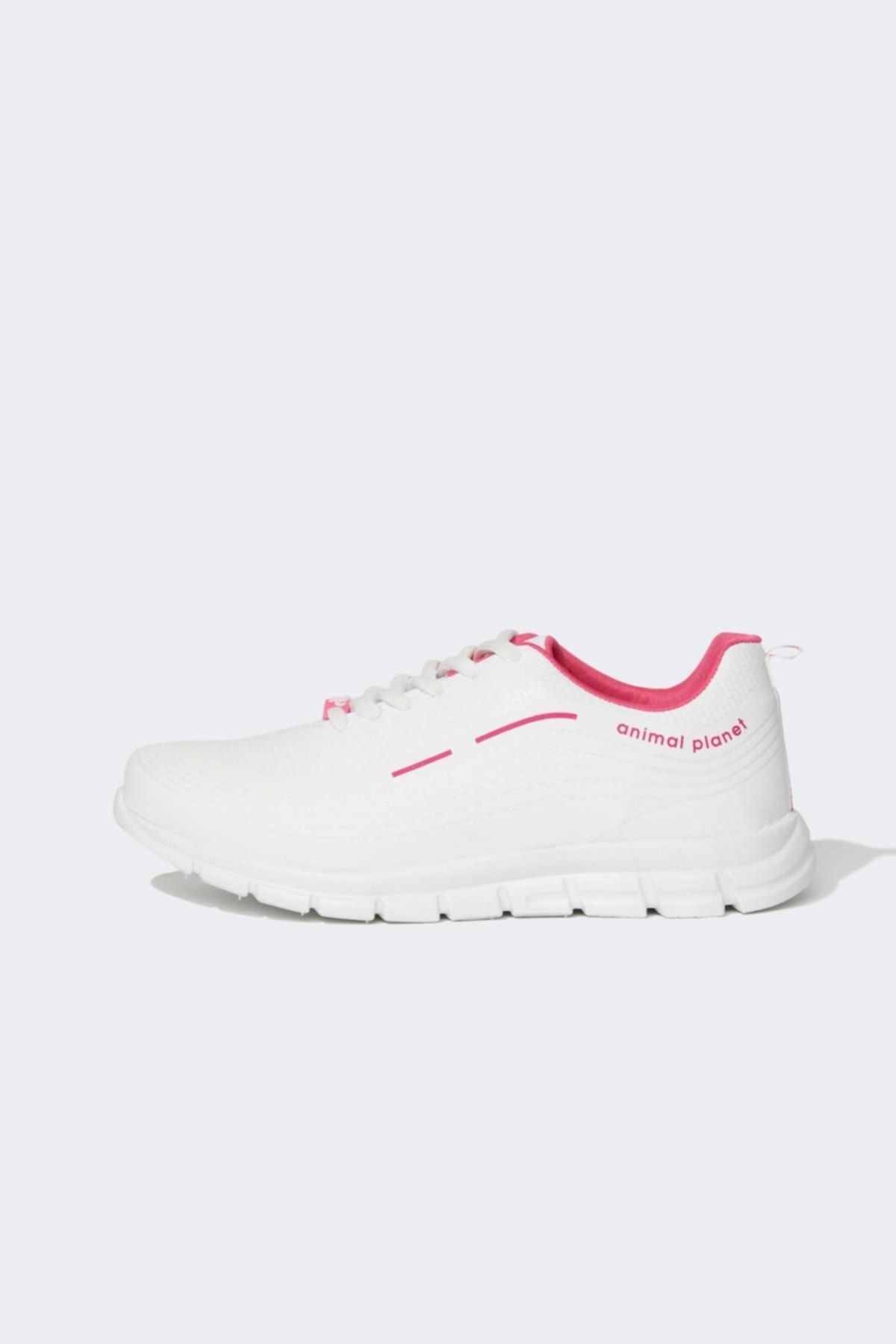 Defacto Beyaz - Kadın Suni Deri Bağcıklı Sneaker Spor Ayakkabı
